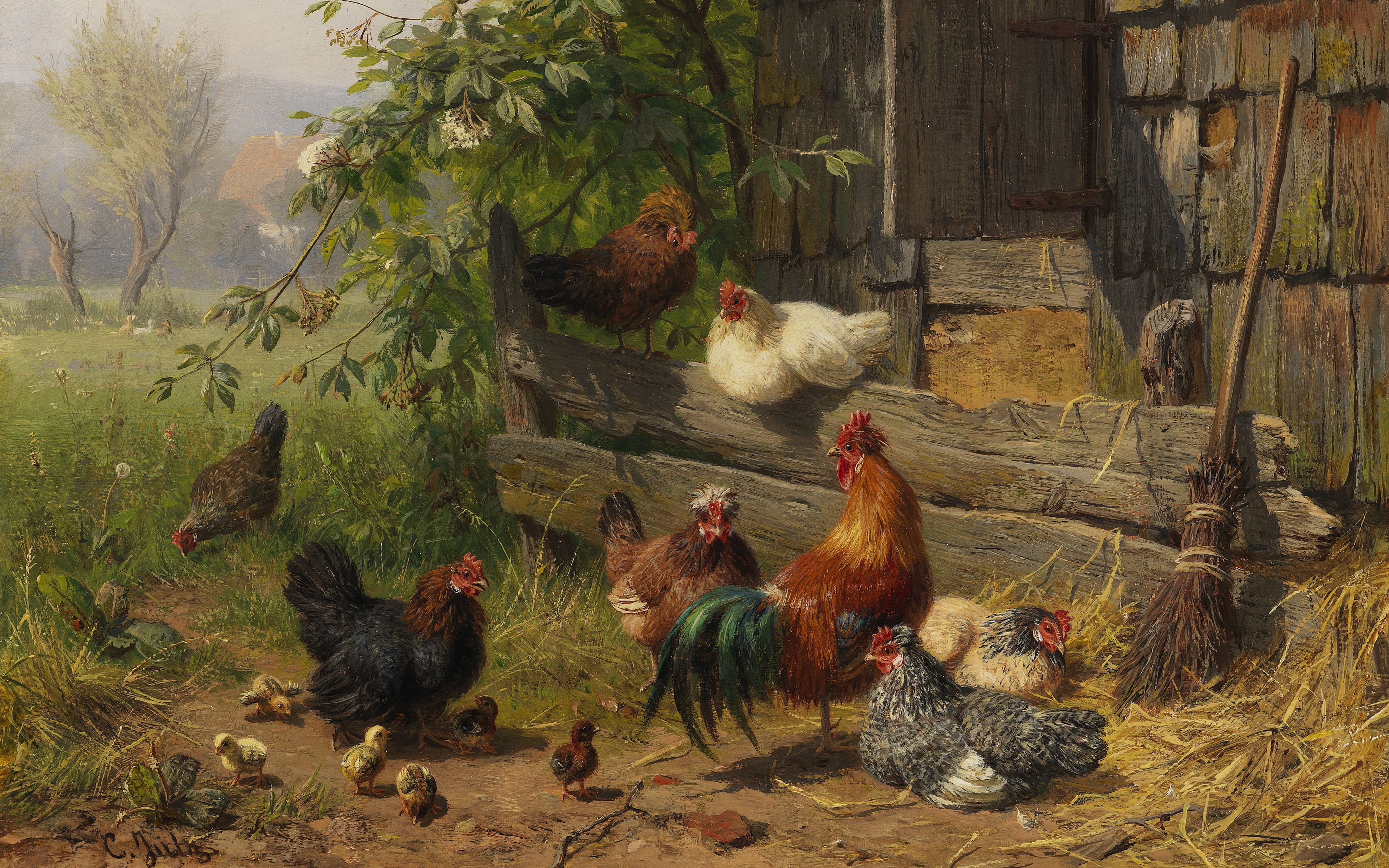 The Poultry Yard, German painter, The Dusseldorf school of art