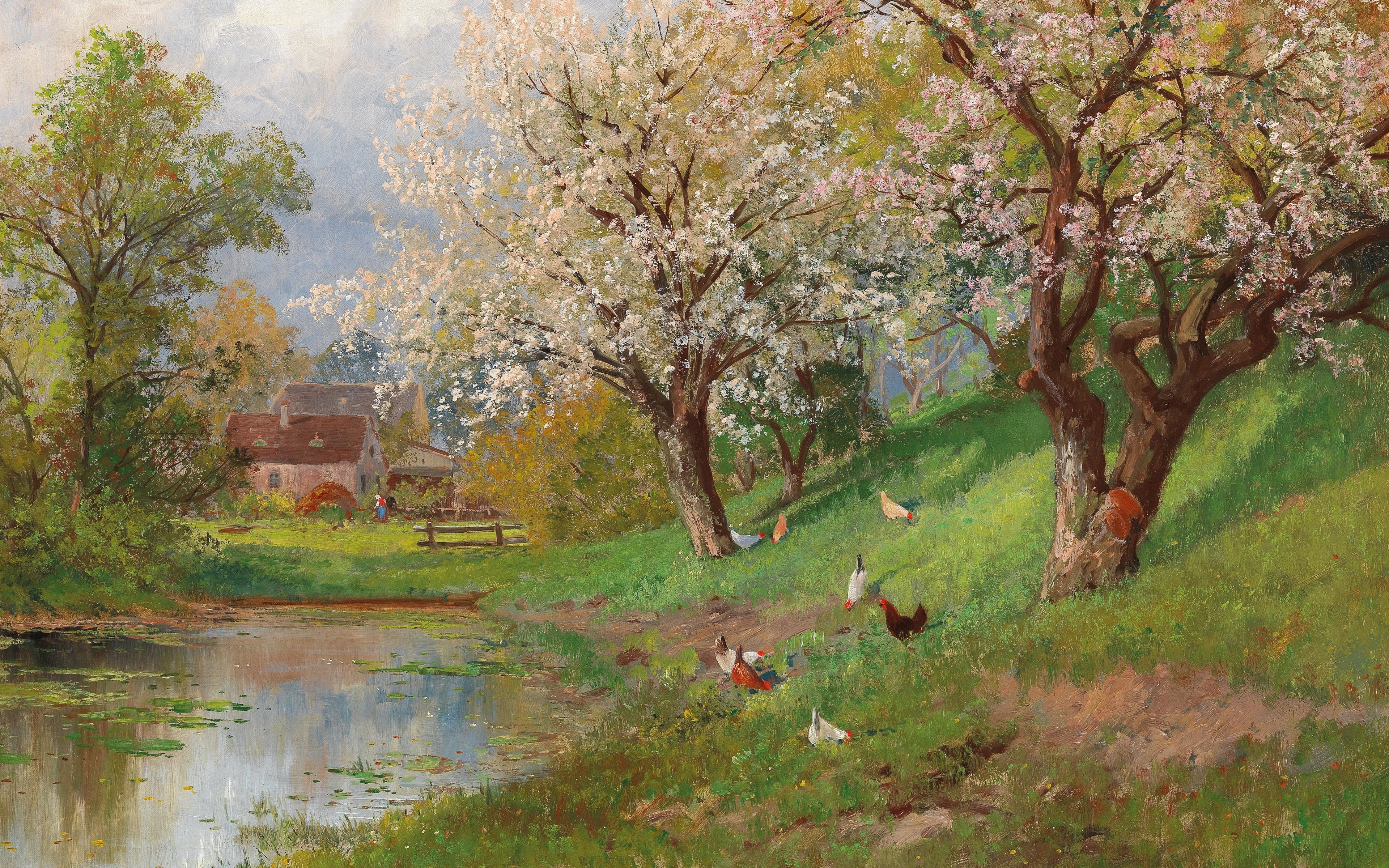 Alois Arnegger, Austrian painter, oil on canvas, Spring in the Country