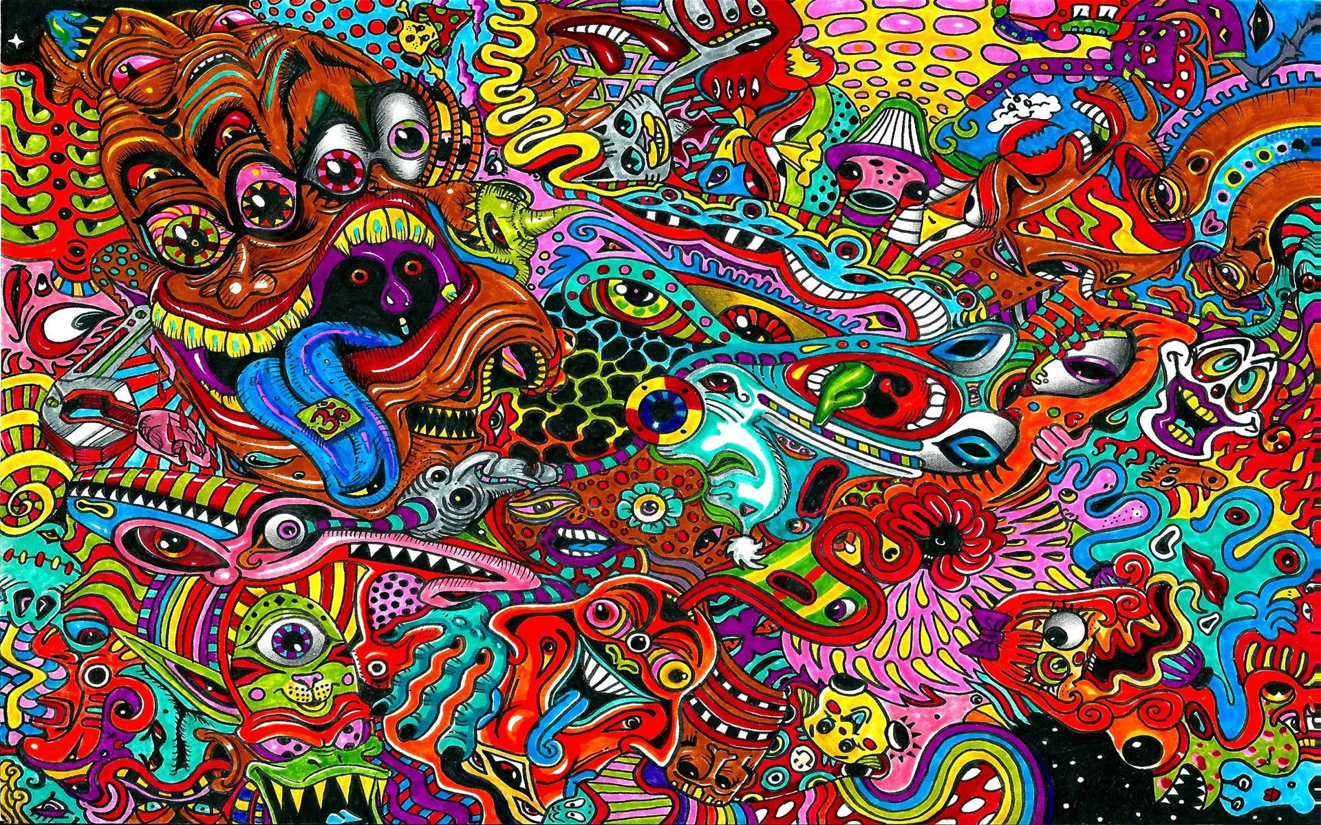 drawing, surreal, colorful, psychedelic