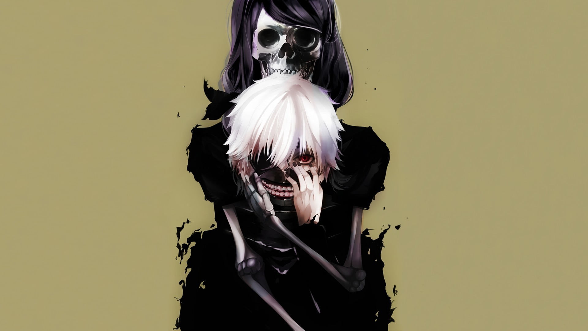 skeleton character wallpaper, Tokyo Ghoul, Kaneki Ken, Kamishiro Rize