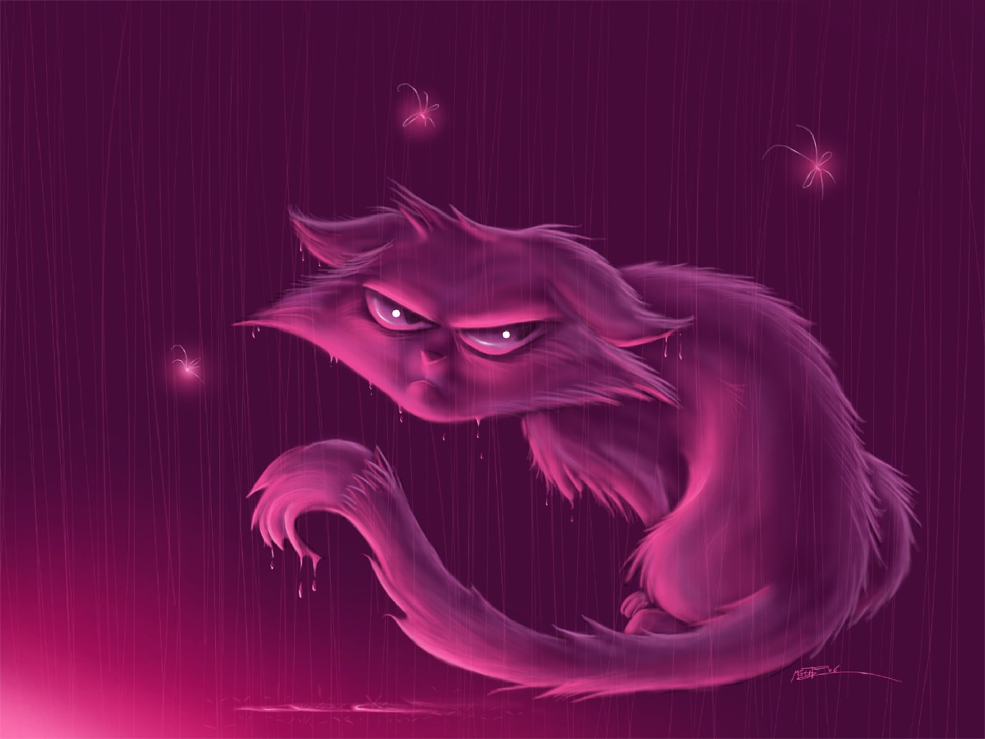 gray cat illustration, rain, resentment, backgrounds, red, women