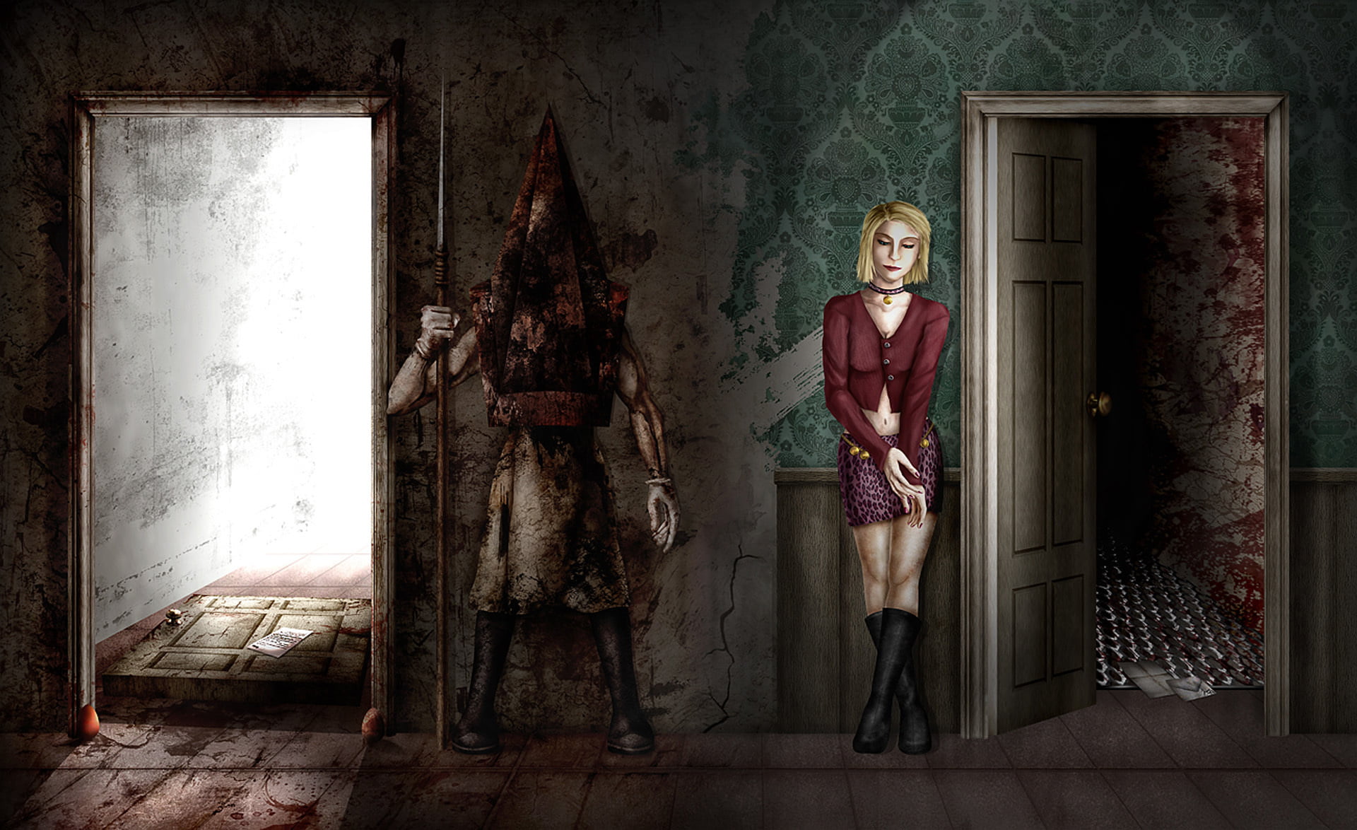 girl, wall, monster, door, art, Maria, room, the room, Silent Hill 2