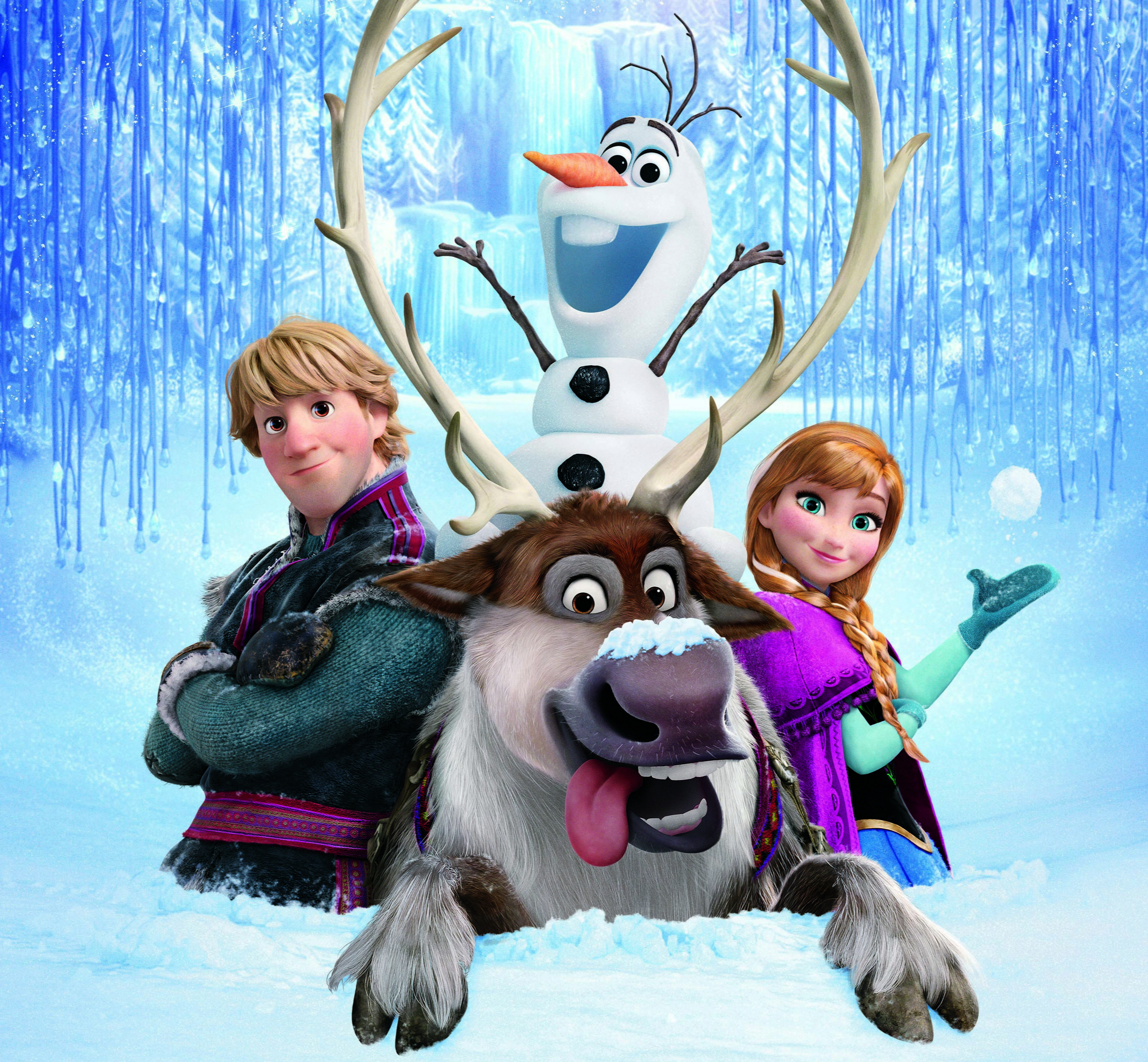 Disney Frozen wallpaper, snow, snowflakes, ice, deer, snowman