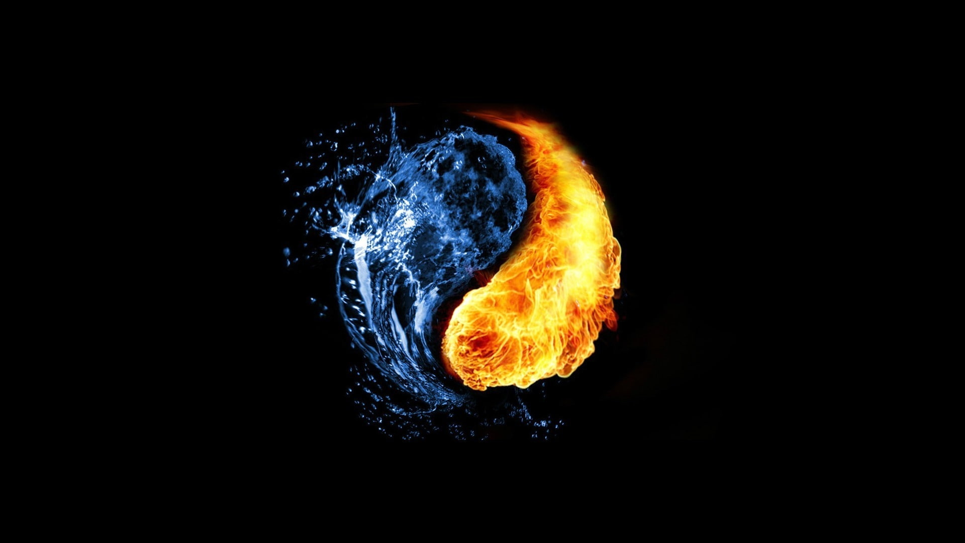 water abstract fire ying yang photo manipulation black background 1920x1080  Nature Water HD Art