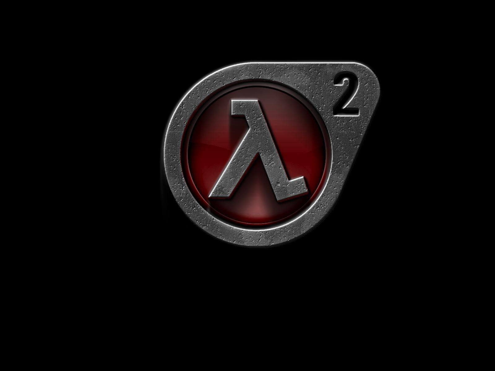 gray and red logo, half-life 2, lambda (λ), black background
