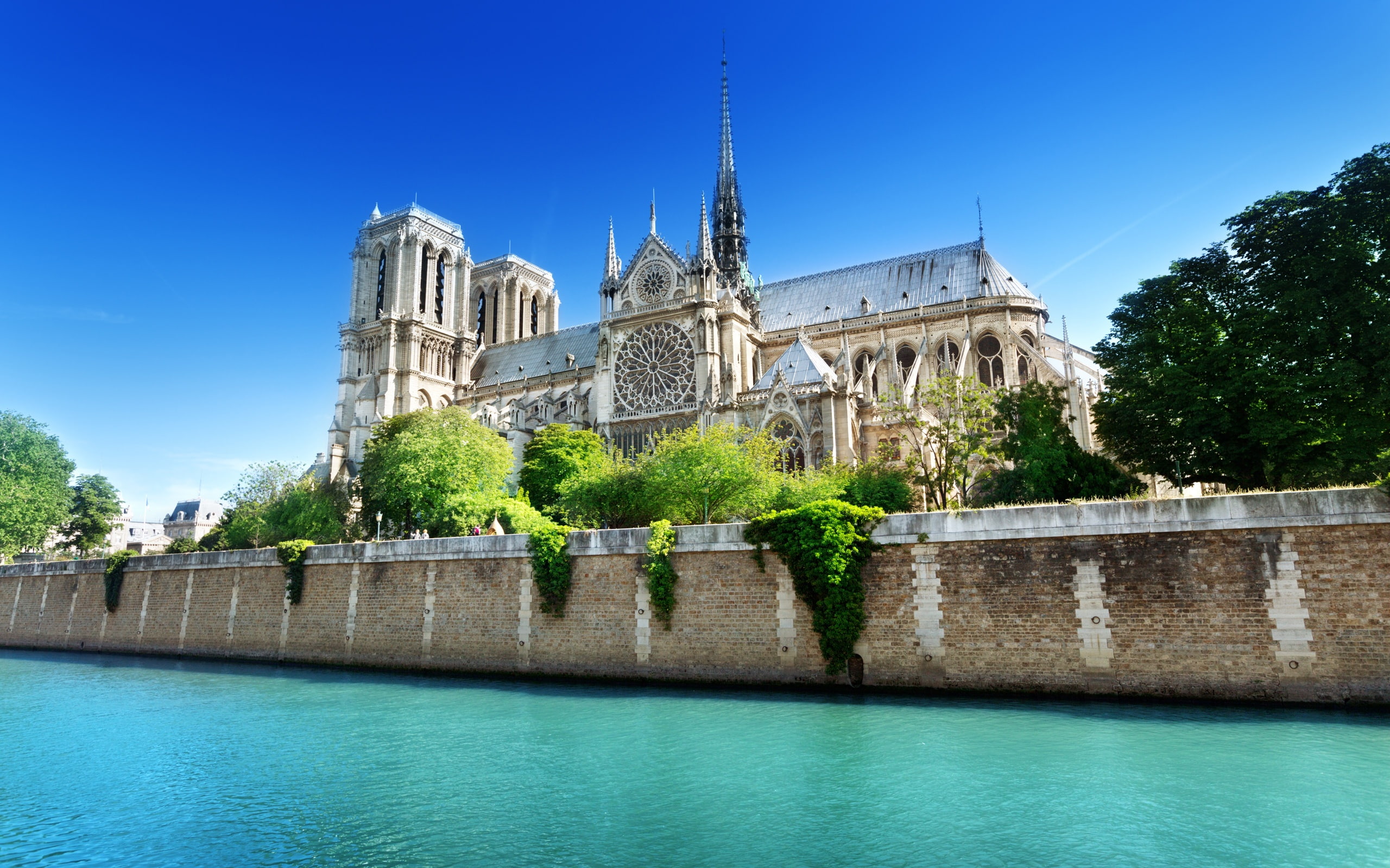 France, Paris, Notre Dame, the Seine river, water, blue sky, summer