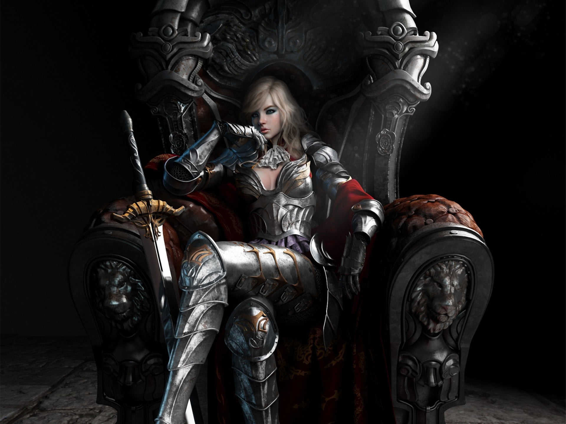 blonde haired woman with armours and sword game character wallpaper
