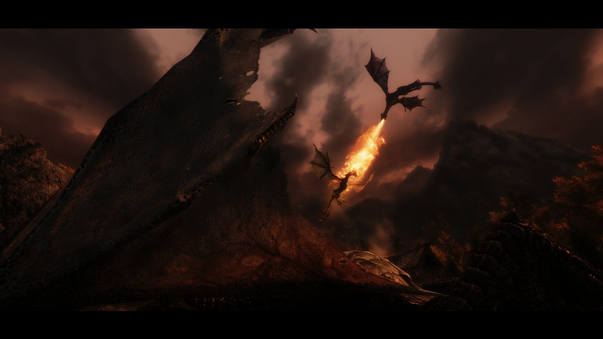 silhouette of dragons, Dragonfight, The Elder Scrolls, The Elder Scrolls V: Skyrim
