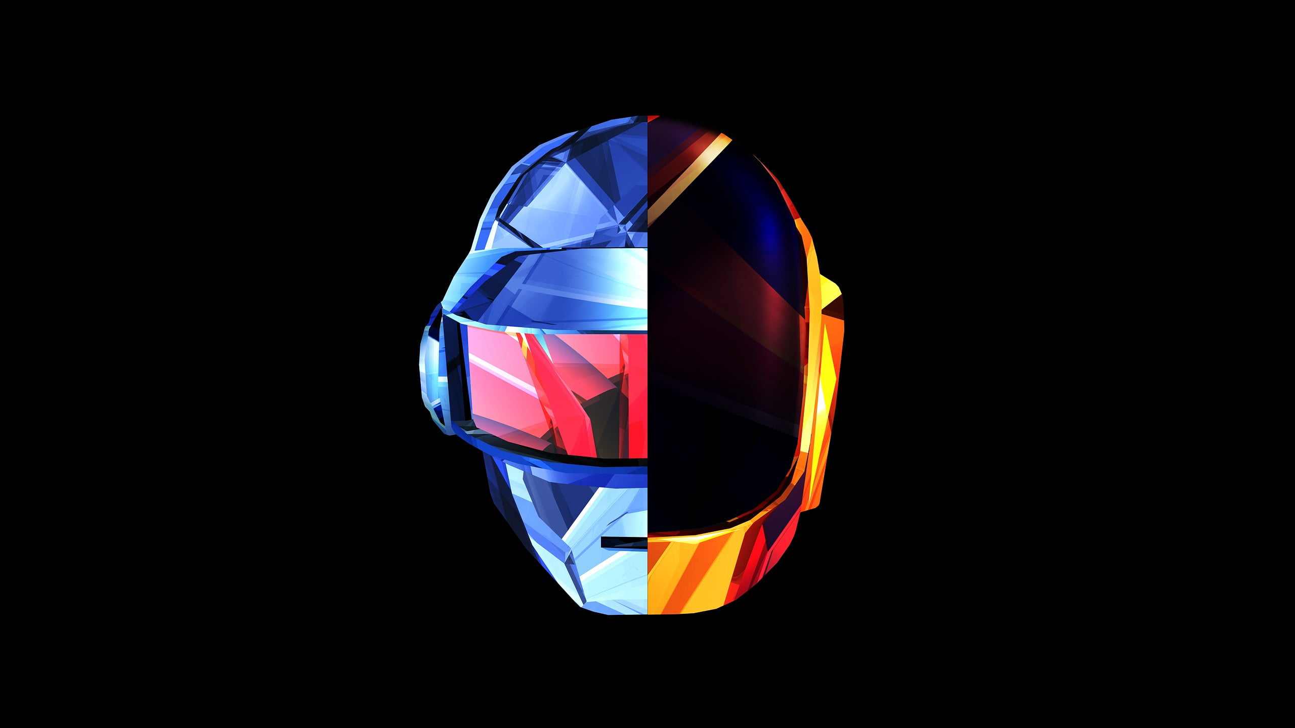 red and blue helmet character, Daft Punk, EDM, black background