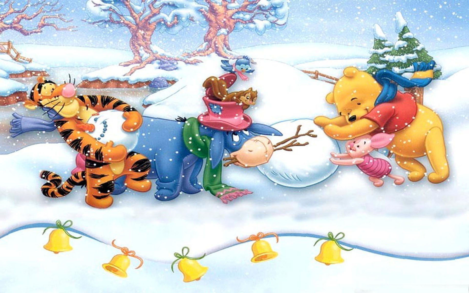Winnie The Pooh Making Snowman Merry Christmas Hd Wallpaper 1920×1200