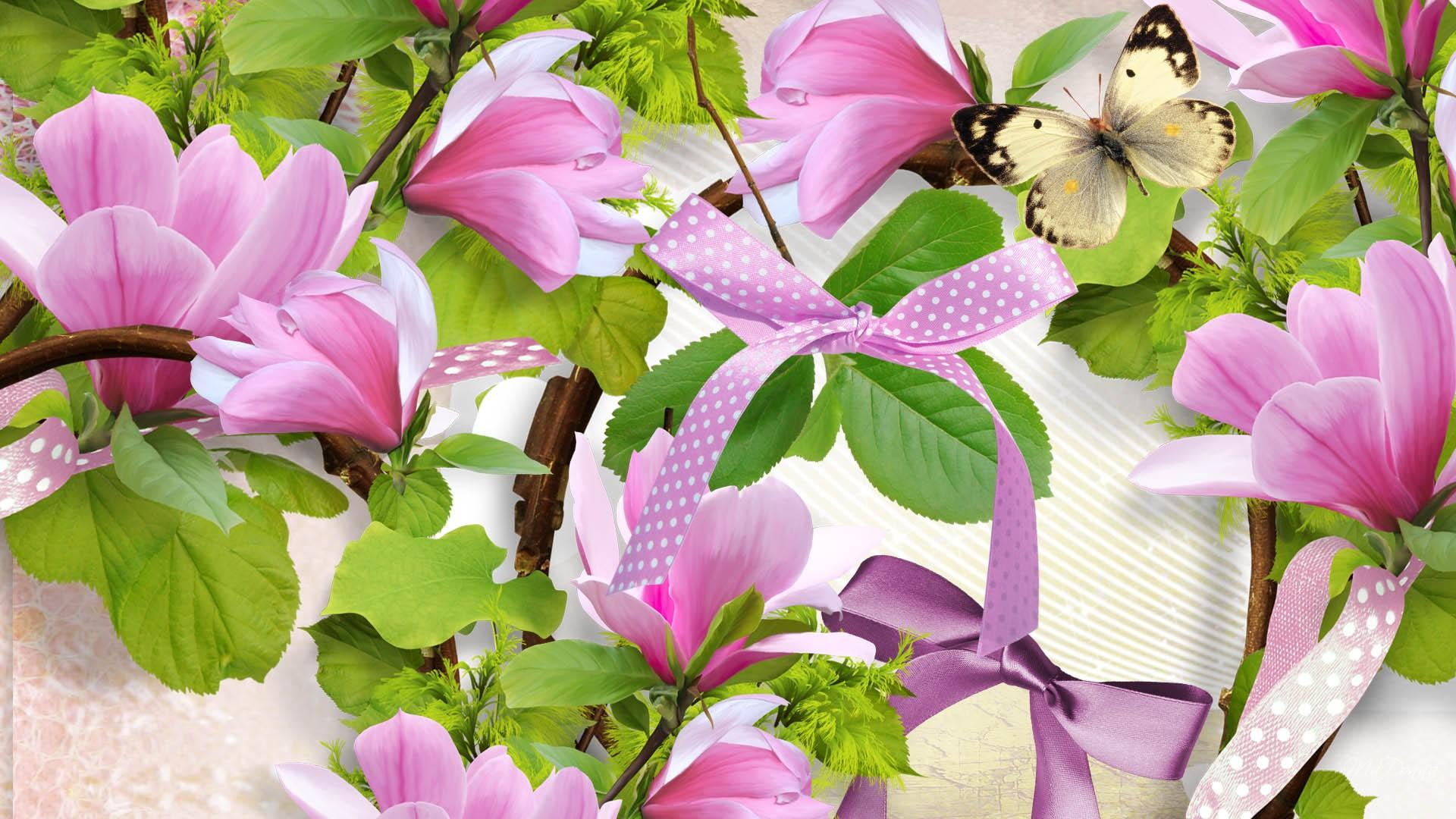 Pink Magnolias Ribbons, south, firefox persona, blooms, flower