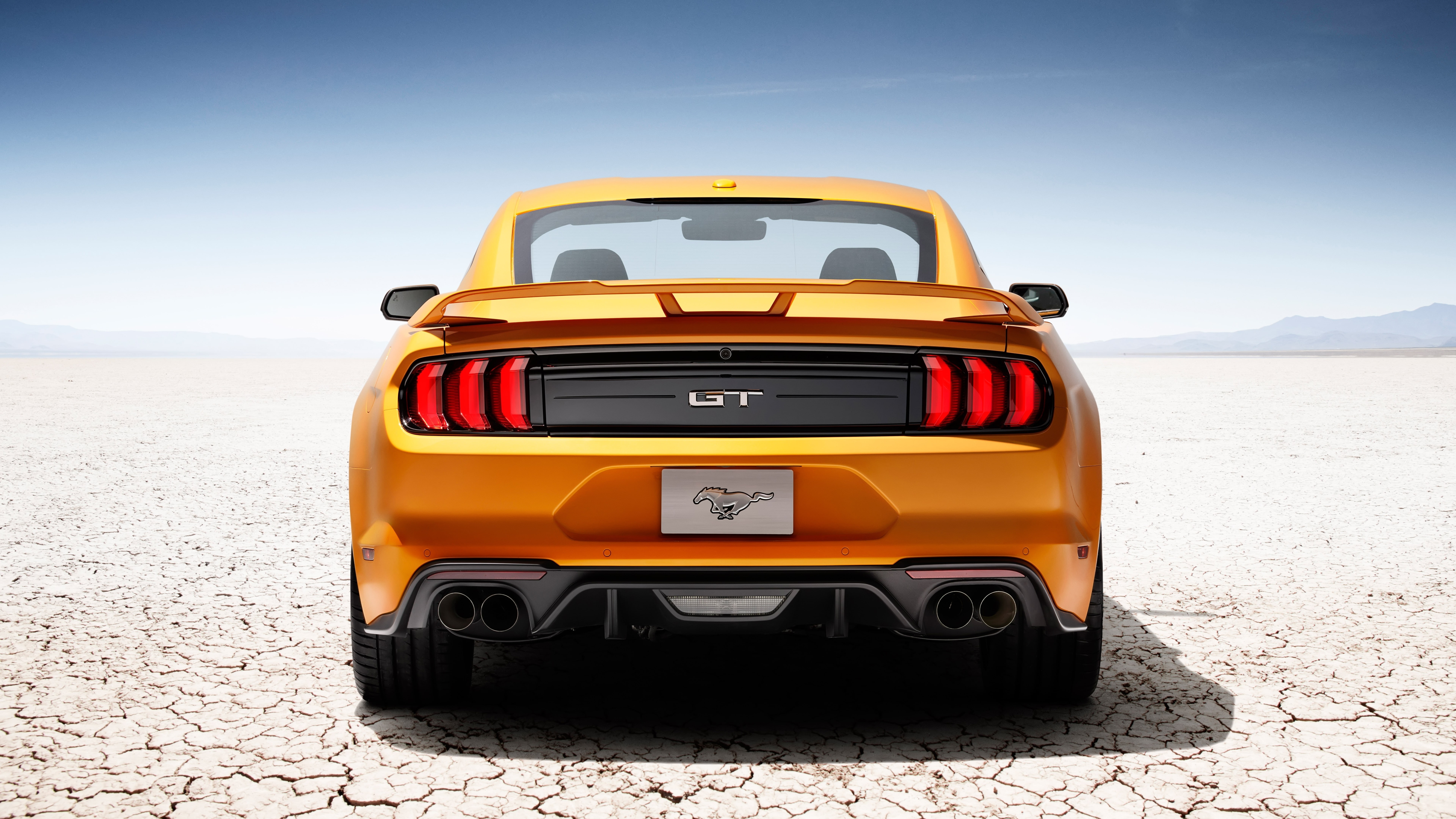 ford mustang gt, back view, orange, muscle, cars, Vehicle, mode of transportation