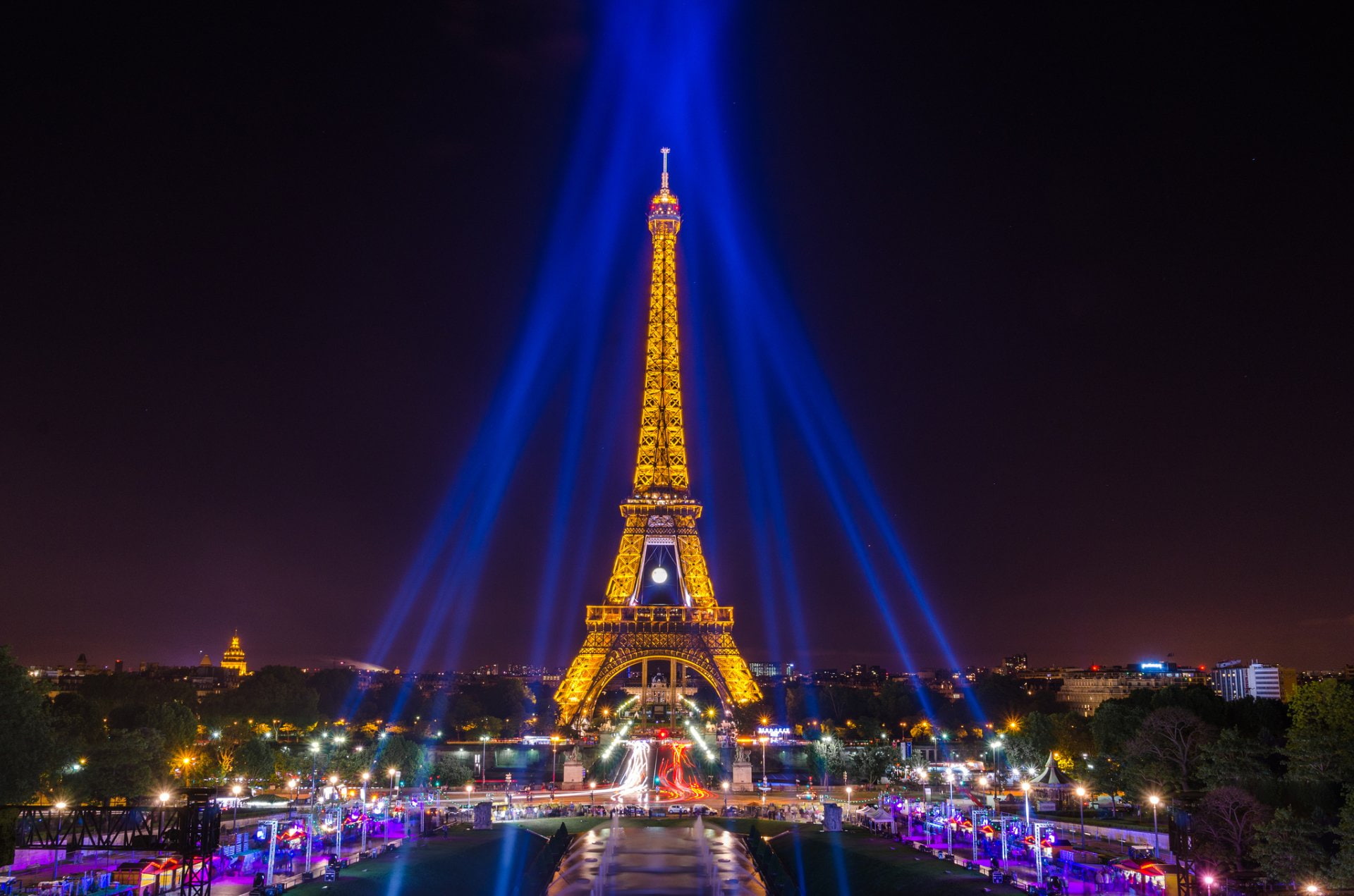Monuments, Eiffel Tower, City, Light, Night, Paris