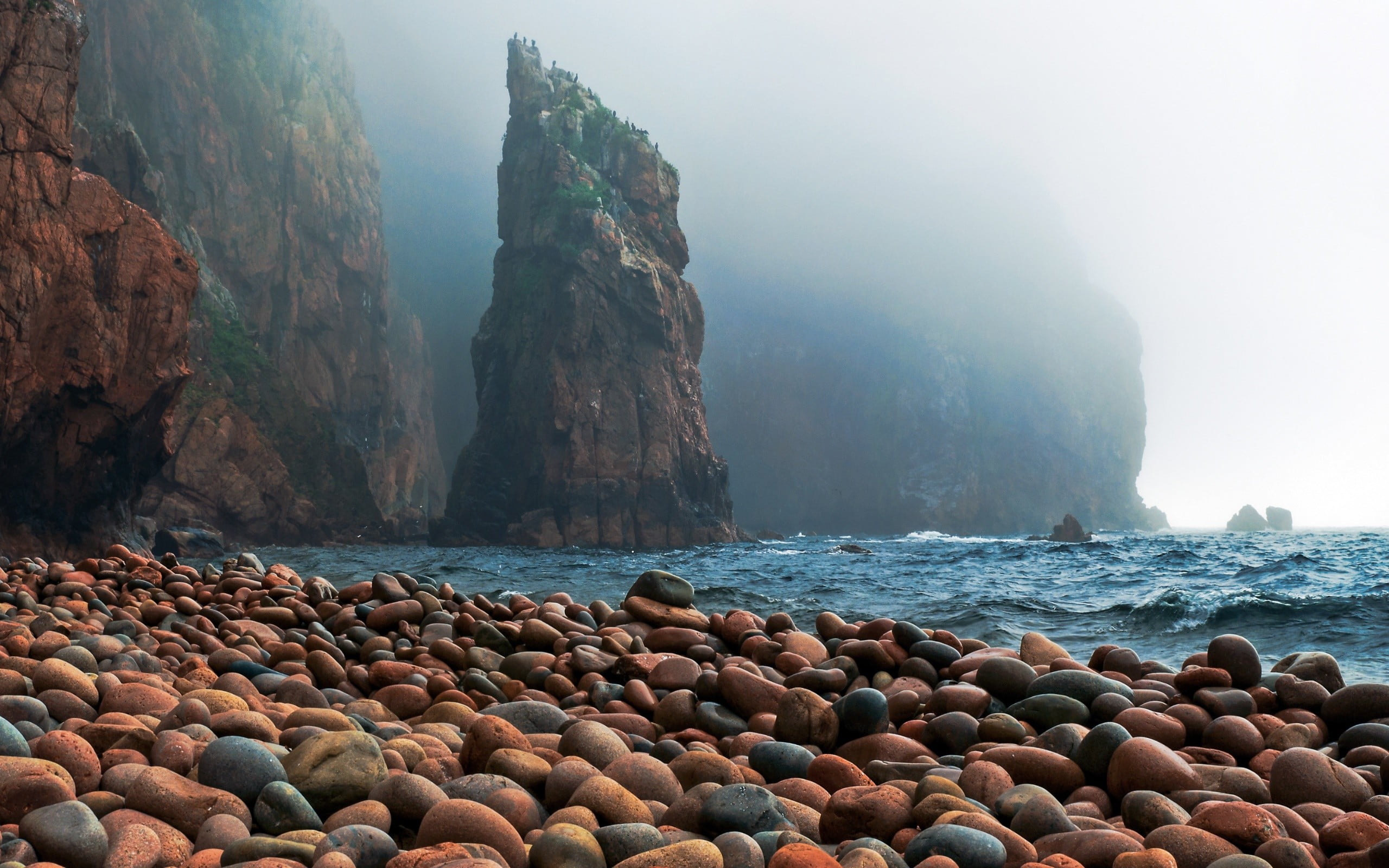 brown and gray concrete stones, Vitaly Burke, Russia, coast, sea