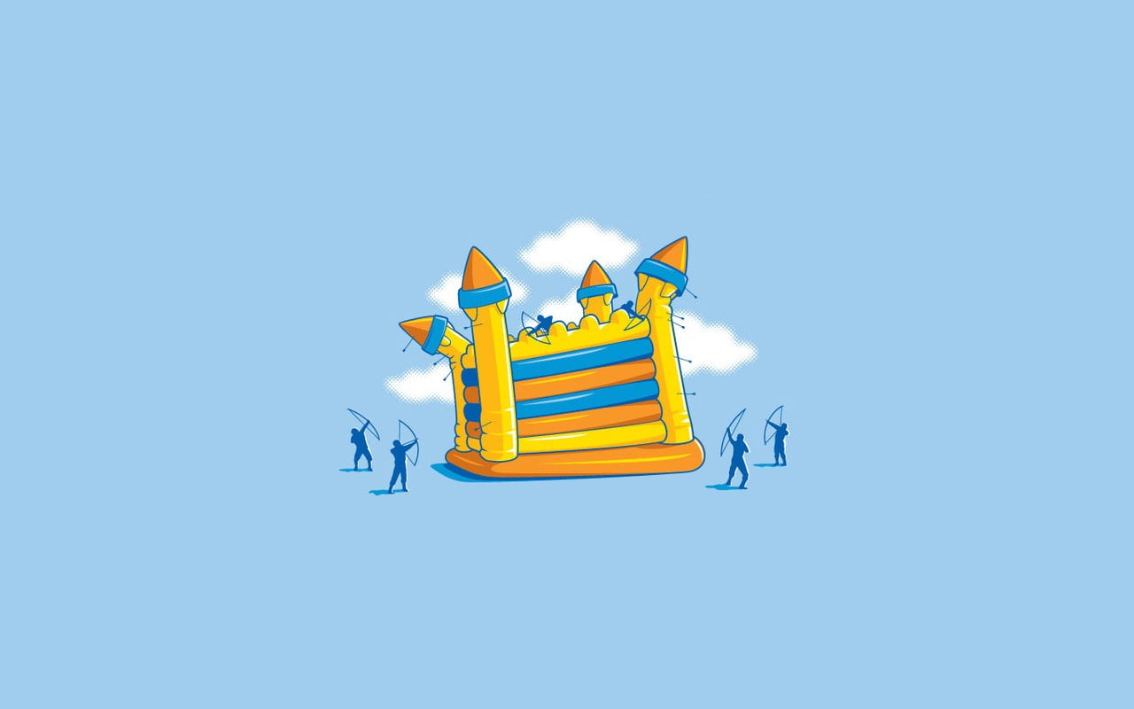 yellow and blue castle illustration, threadless, simple, minimalism