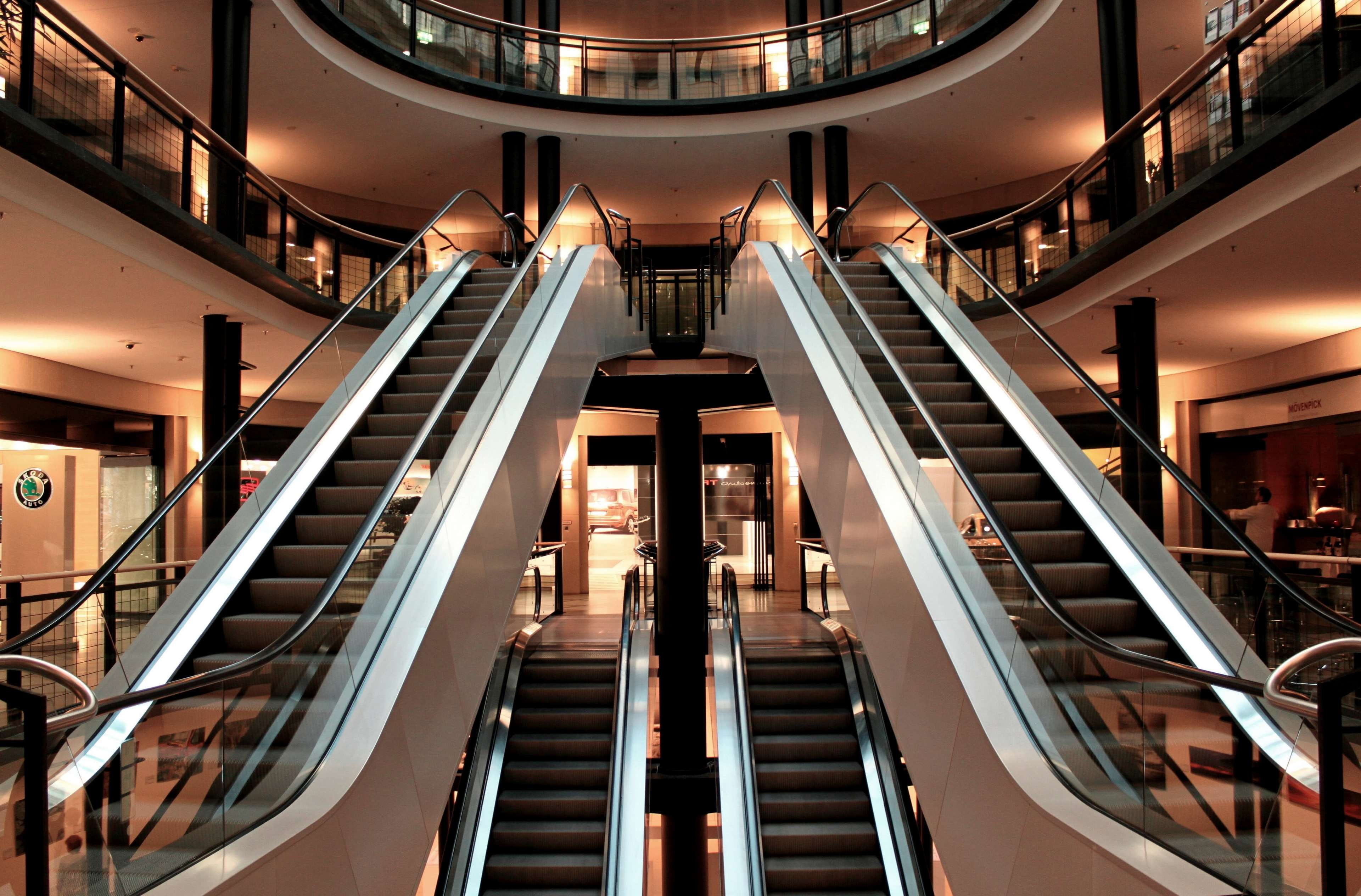 building, commercial building, escalators, mall, shopping center