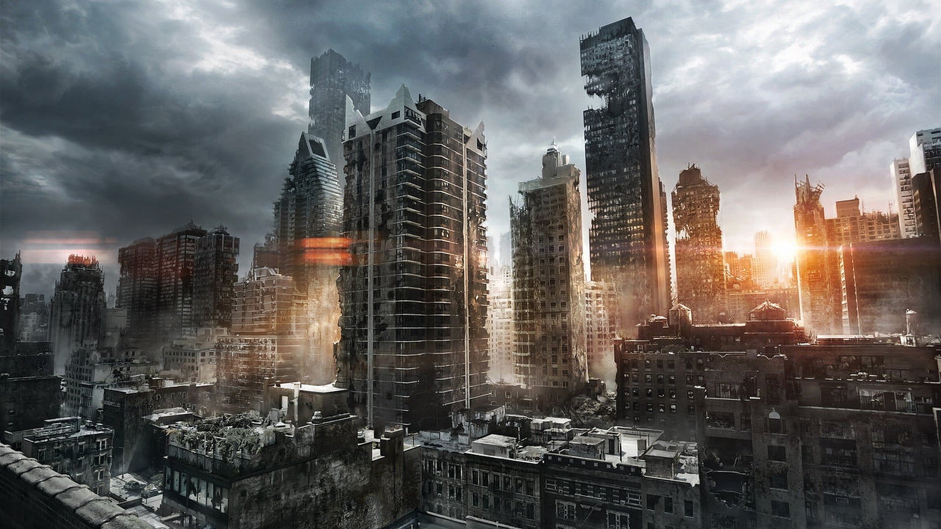 city, building, apocalyptic, digital art