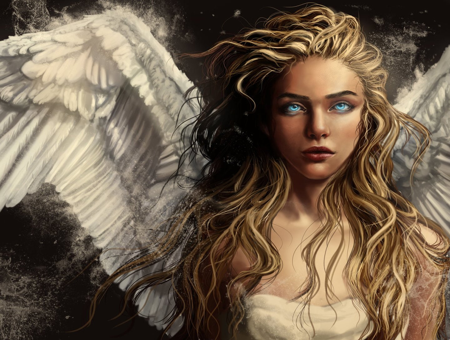 angel, blonde, blue, eyes, girl, hair, long, wings