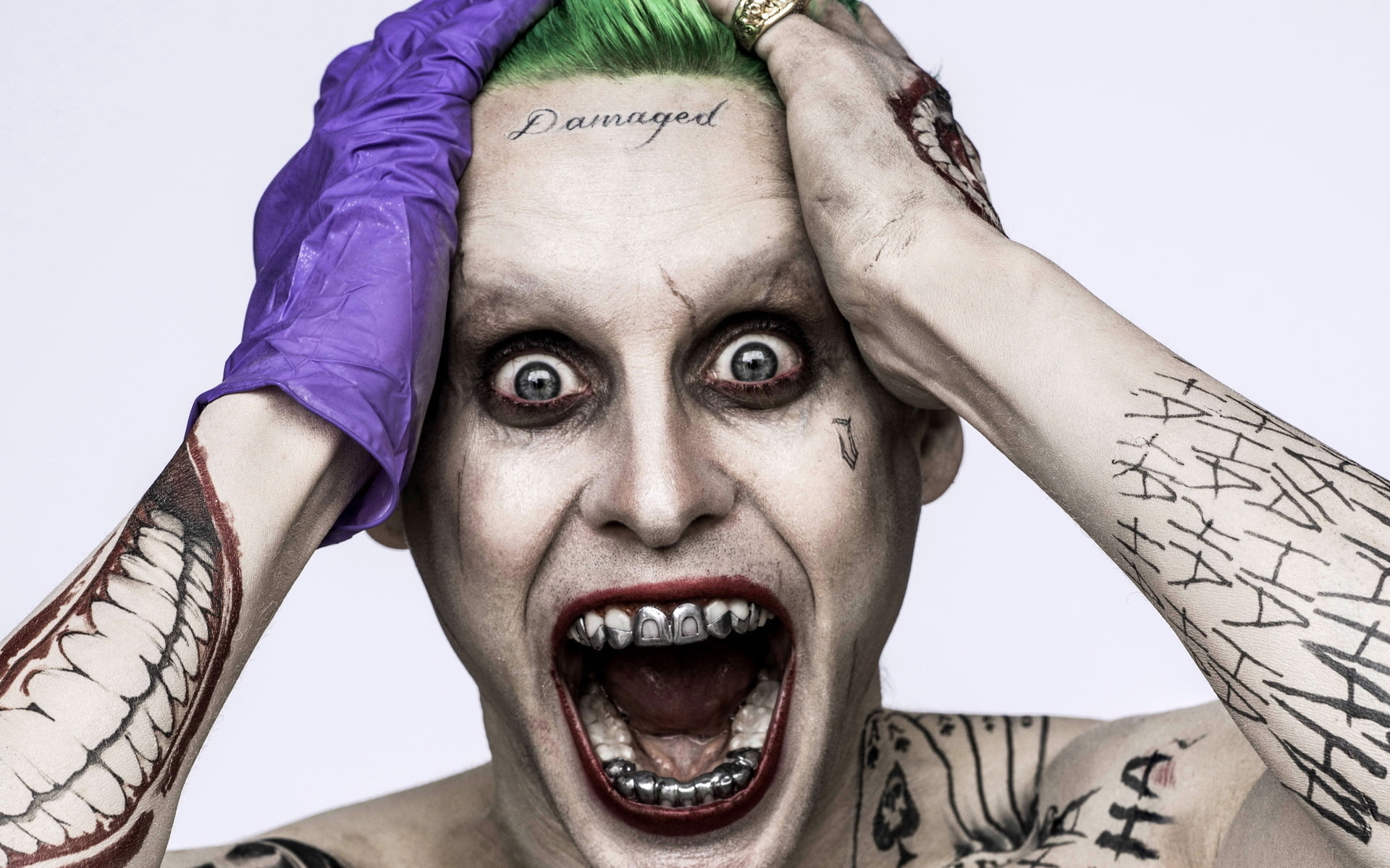 Suicide Squad Joker, teeth, tattoo, horror, glove, Creek, Jared Leto