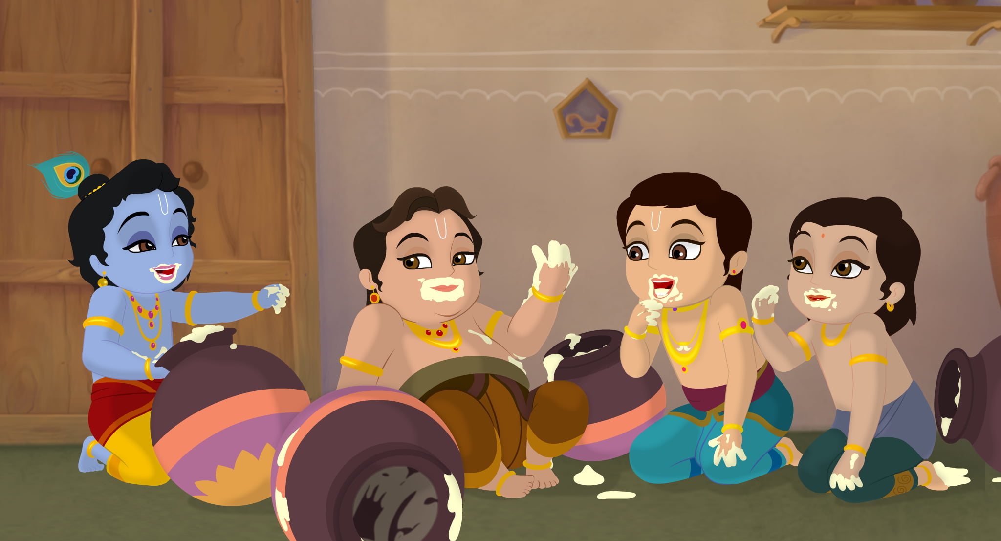 Lord Krishna Eating Makhan, deities eating digital wallpaper