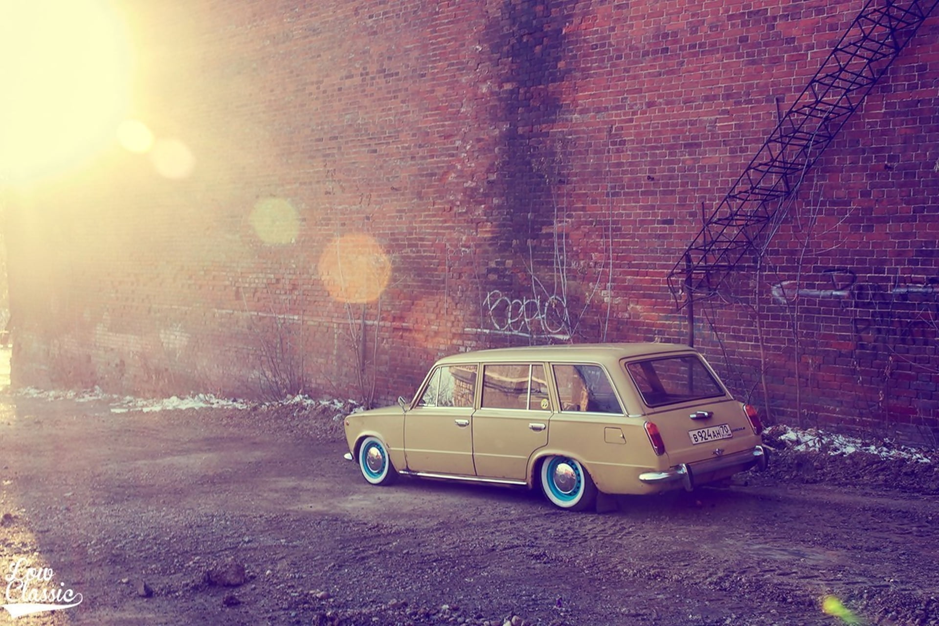 yellow station wagon, Lada, VAZ, 2102, low classic, car, retro Styled