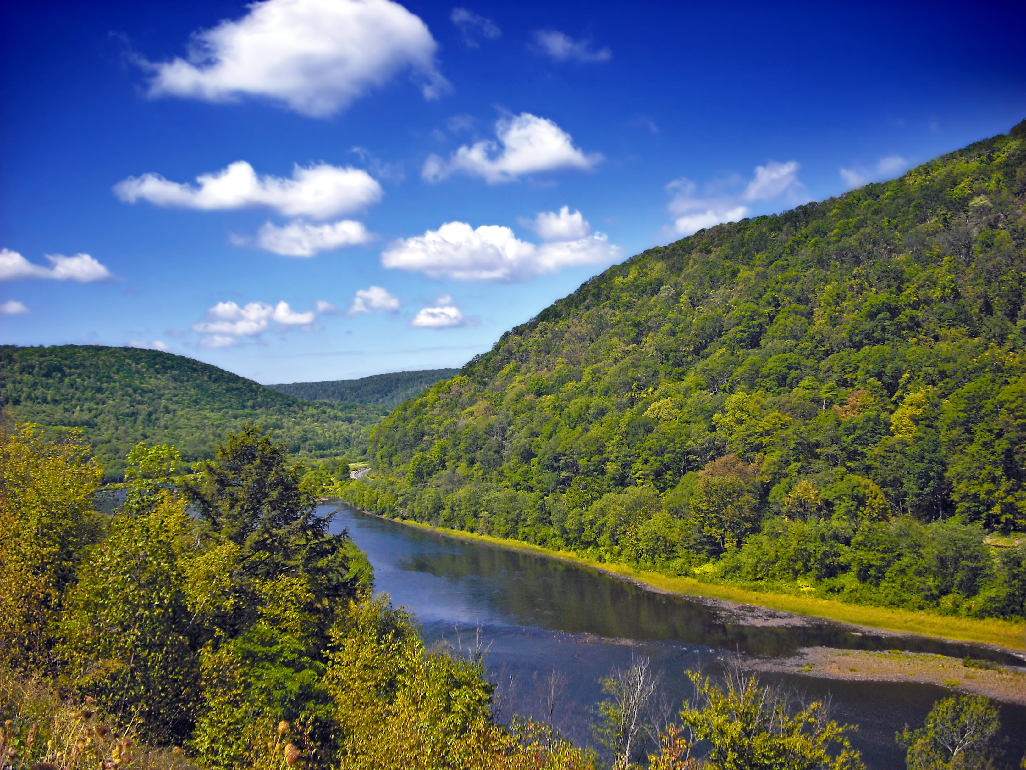 river surrounded by trees and hills, Bend, Pennsylvania, Clinton County