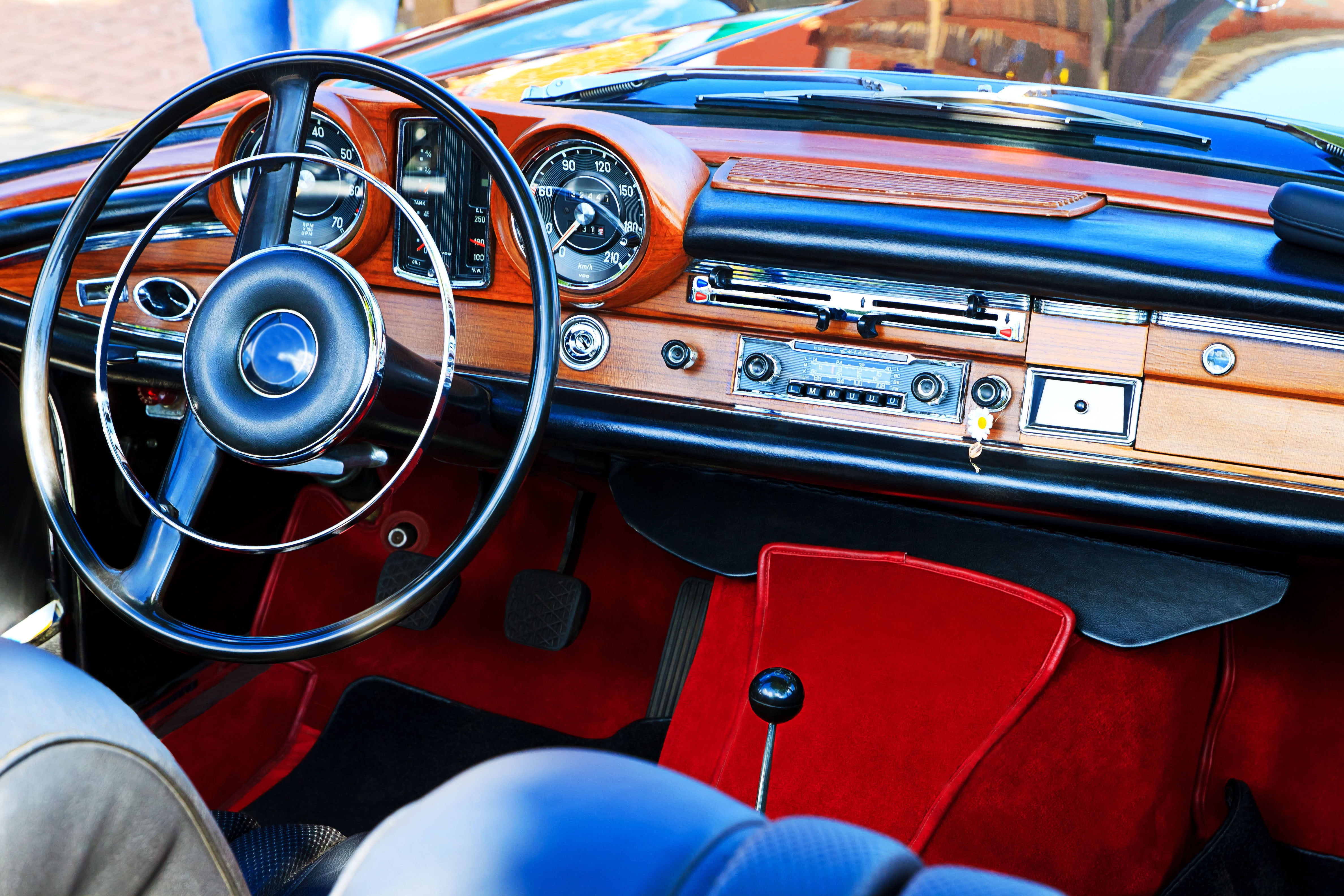 black steering wheel, macro, retro, stylish, Mercedes-Benz, panel