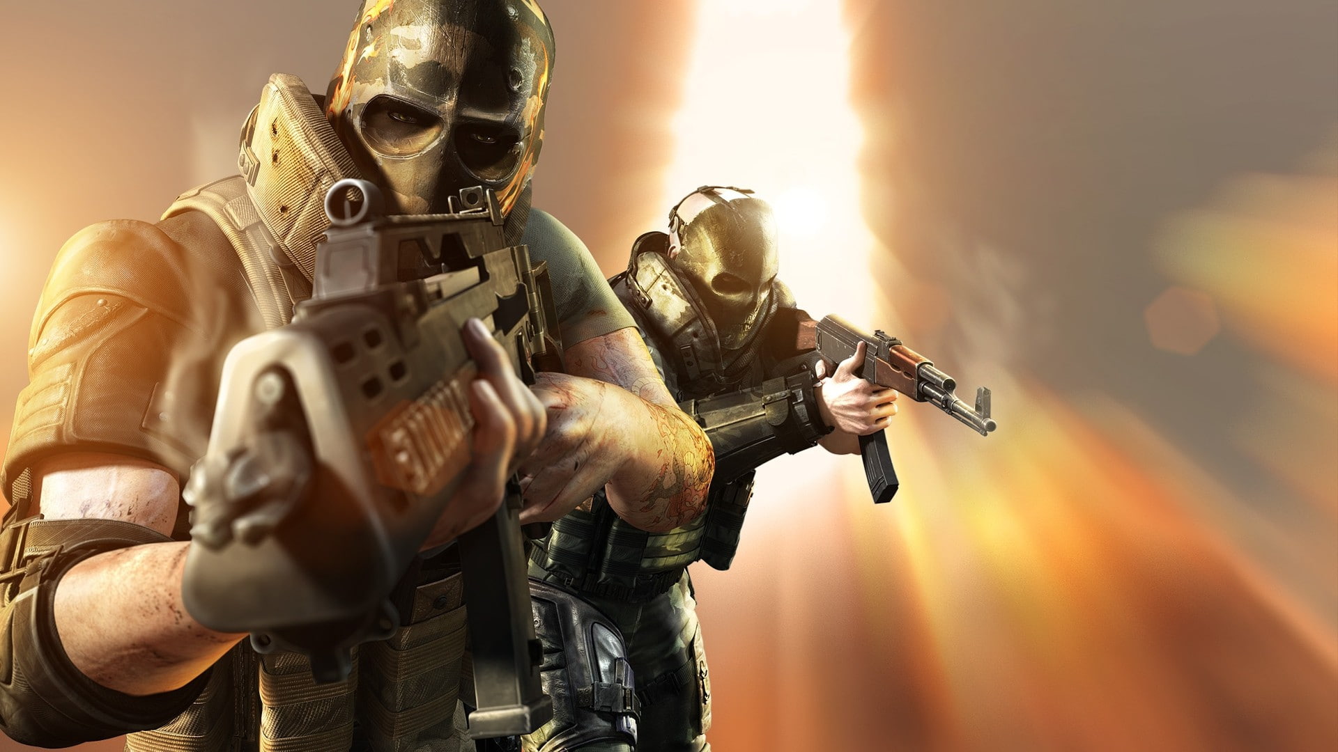 Army of Two game, mercenaries, weapons, masks