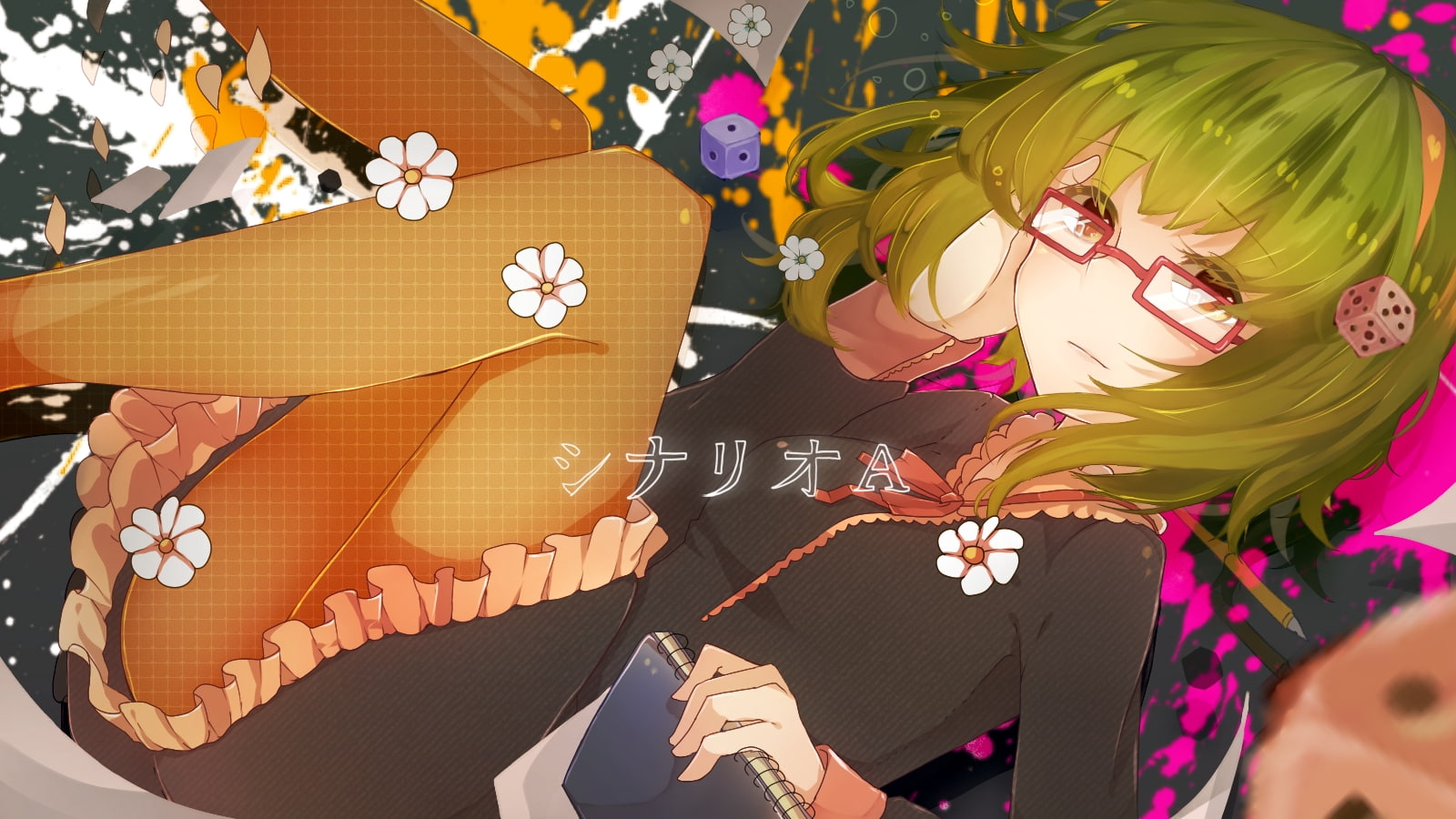 Free Download Hd Wallpaper Vocaloid Flowers Glasses Falling Down Pantyhose Short Hair Green