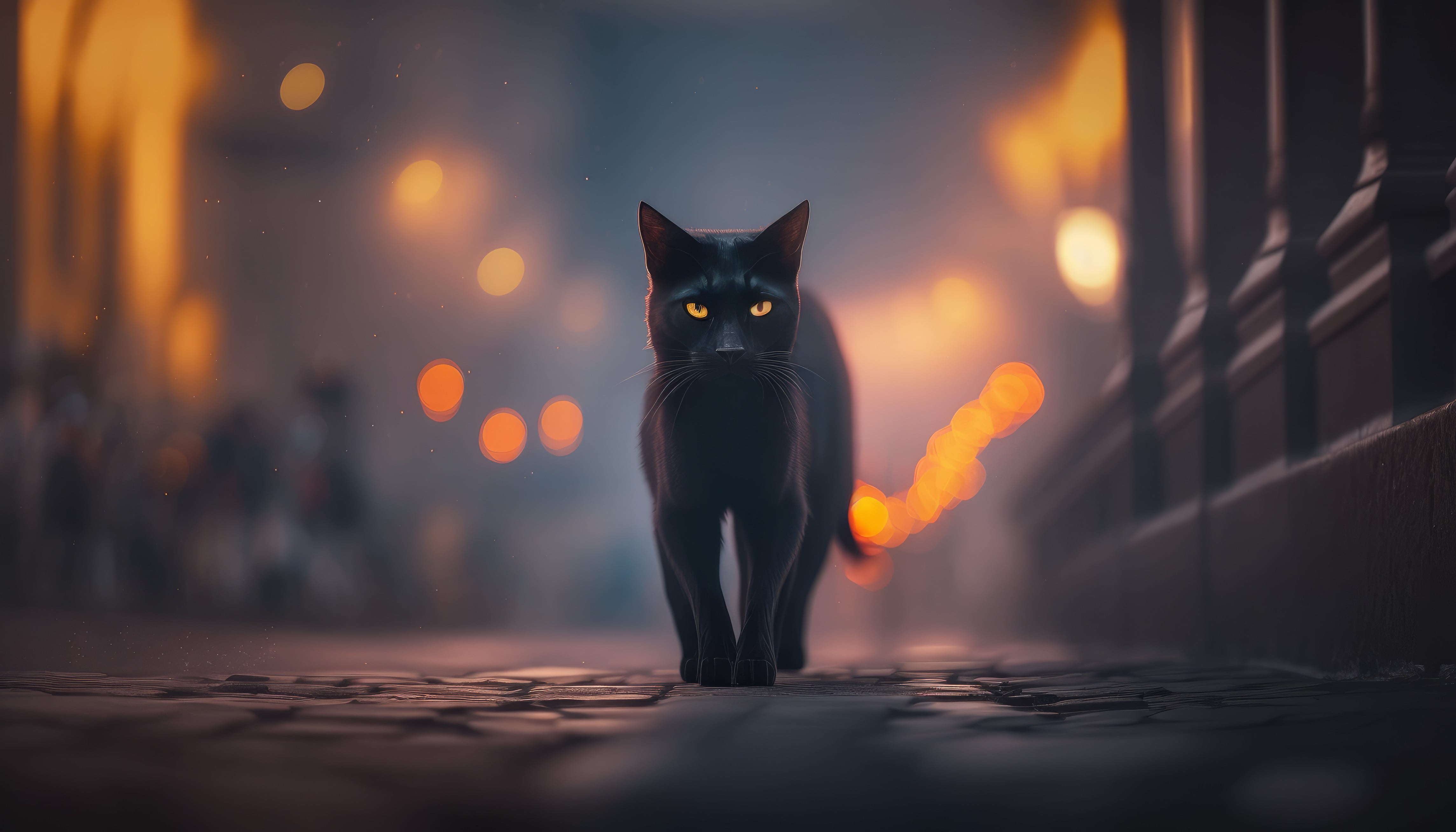 AI art, animals, pet, cats, illustration, black, bokeh