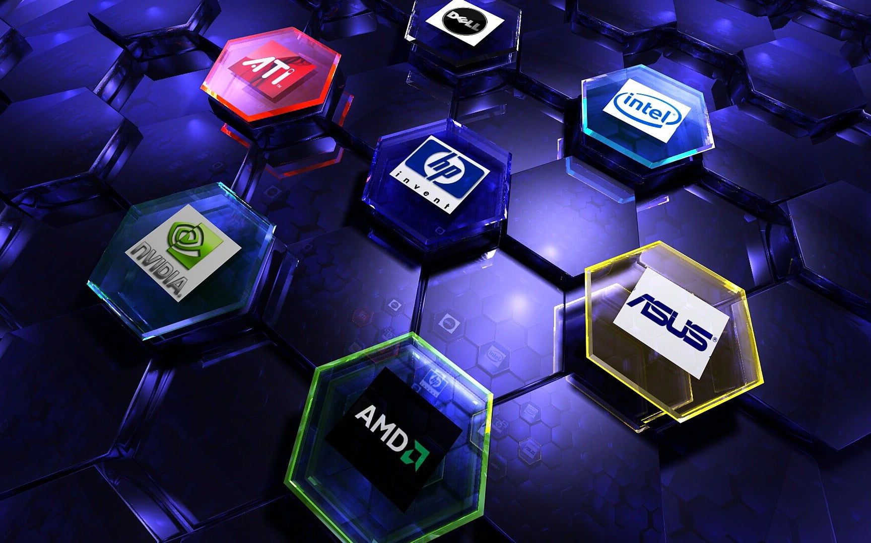 HP, Asus, Dell, Intel, ATi, Nvidia, and AMD logos, communication