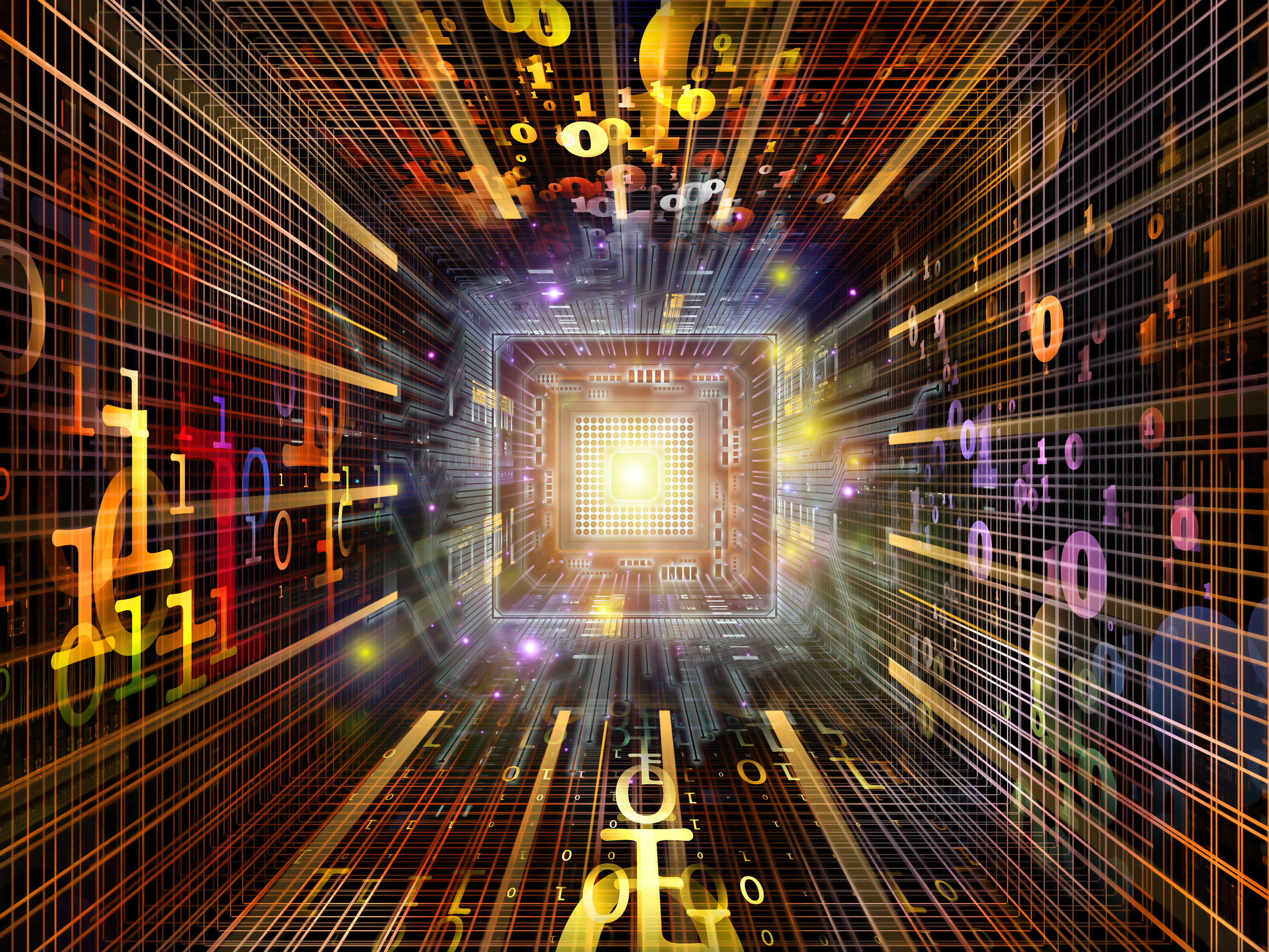 multicolored matrix illustration, The way, Processor, Binary code