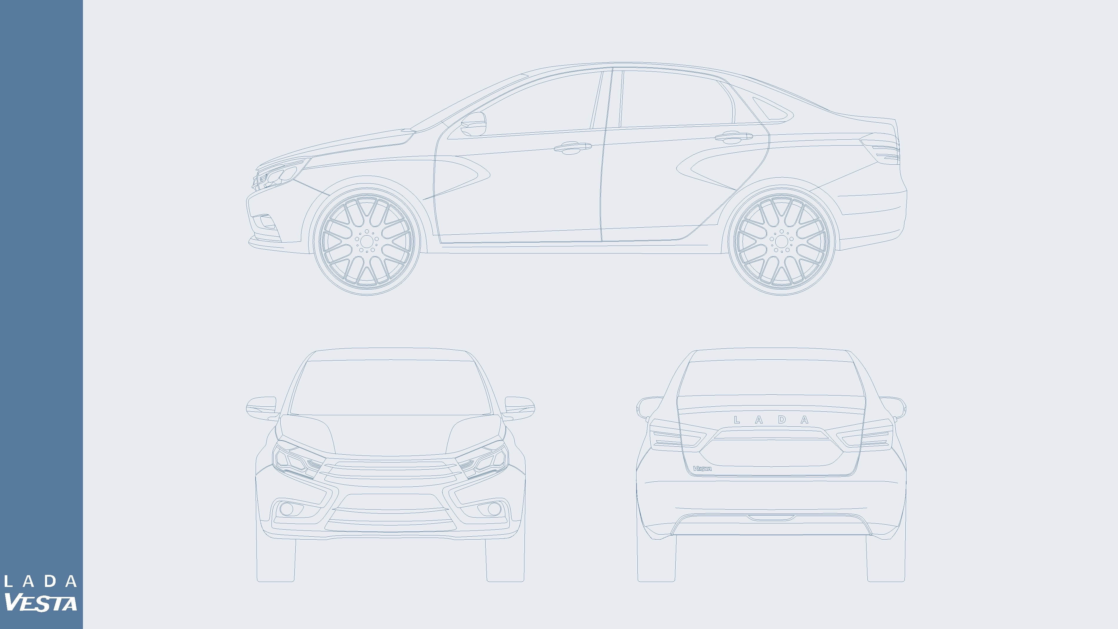 sedan illustration, vector, drawing, LADA, Vesta, concept cars