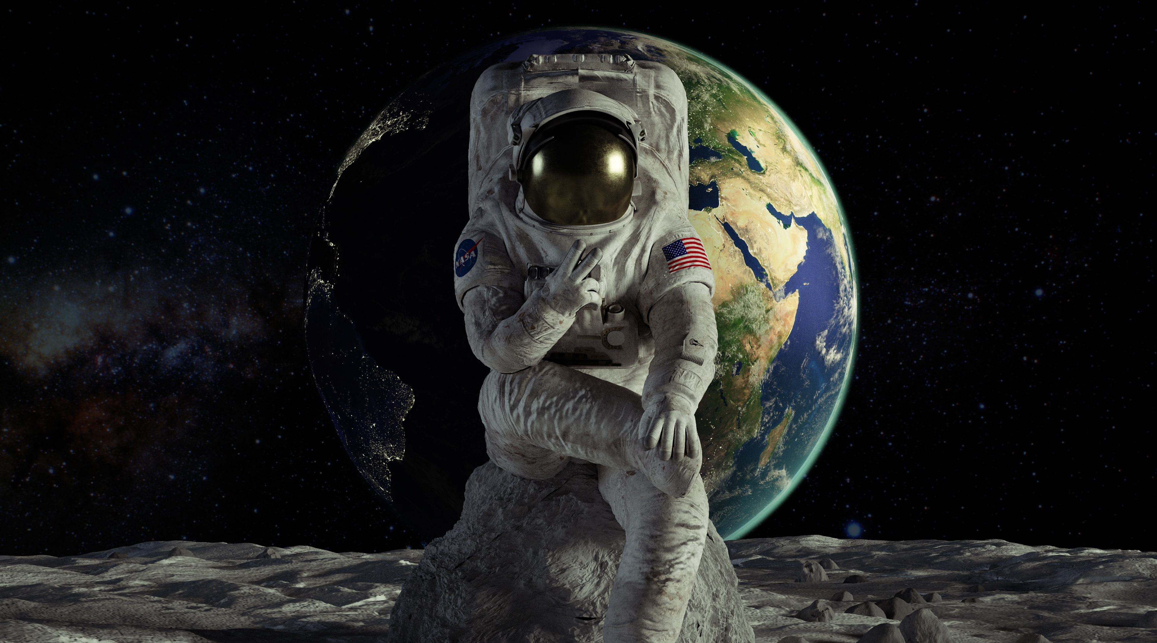 Free download | HD wallpaper: Astronaut on the Moon Victory, Space