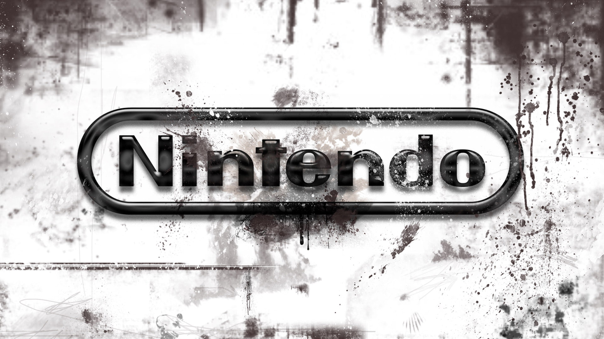 Nintendo Grundge HD, nintendo logo, black and white, gaming, paint