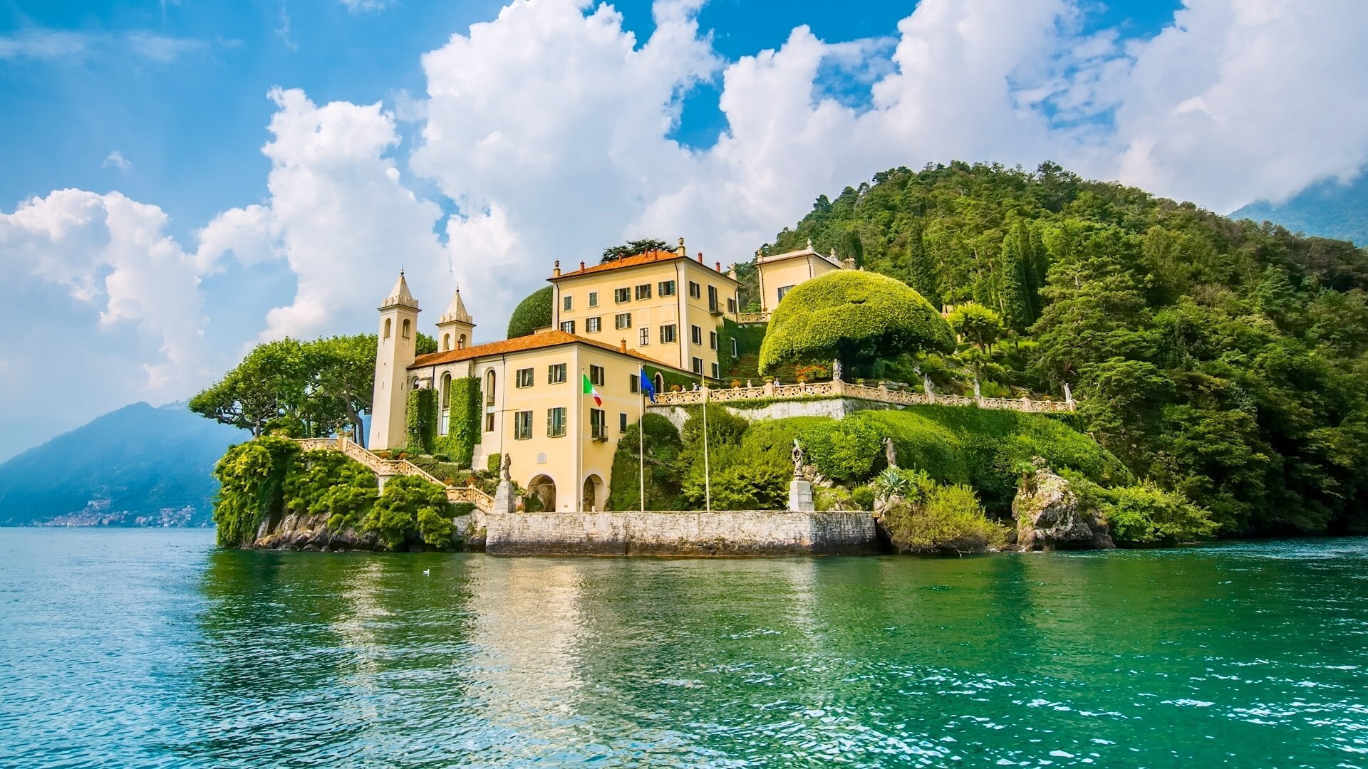 town, sculpture, Italy, tower, rock, building, Lake Como, cottage