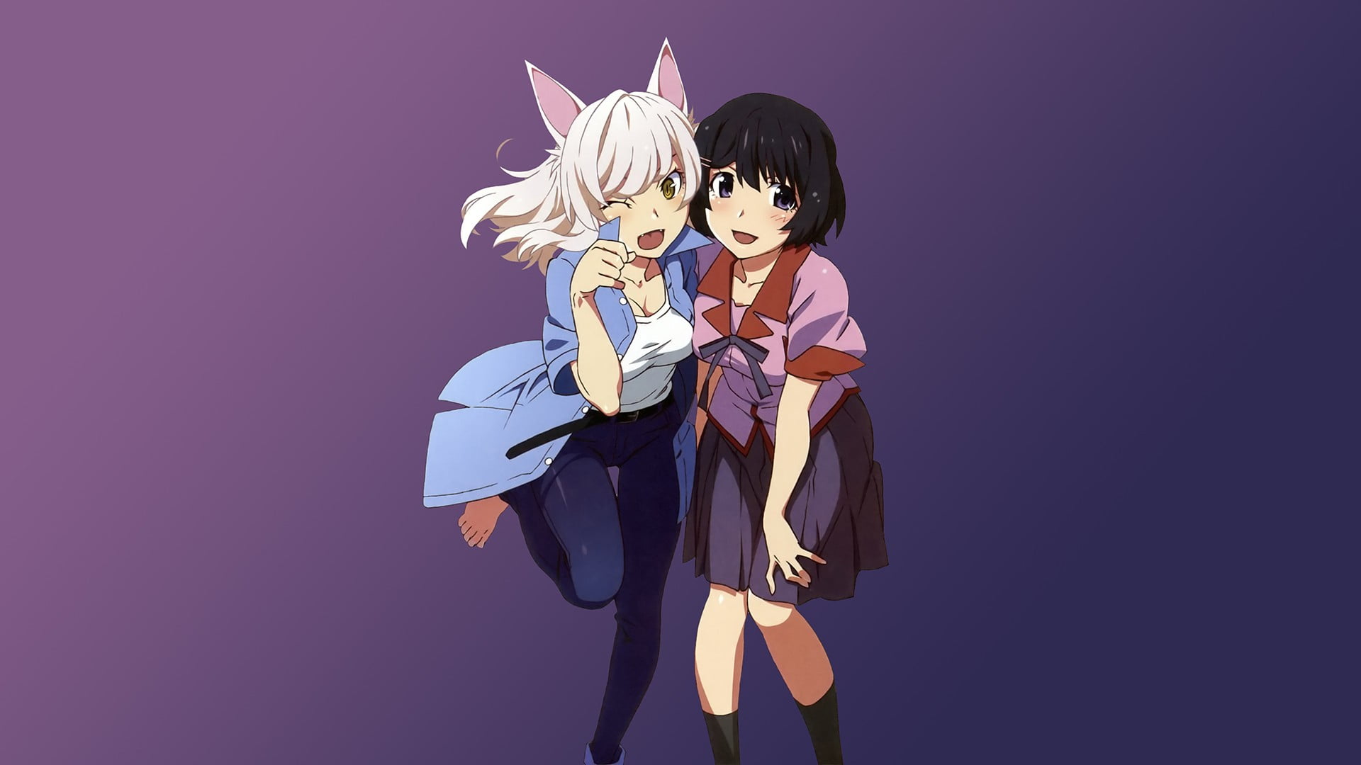 Monogatari Series, Hanekawa Tsubasa, cat girl, Sawarineko, cleavage