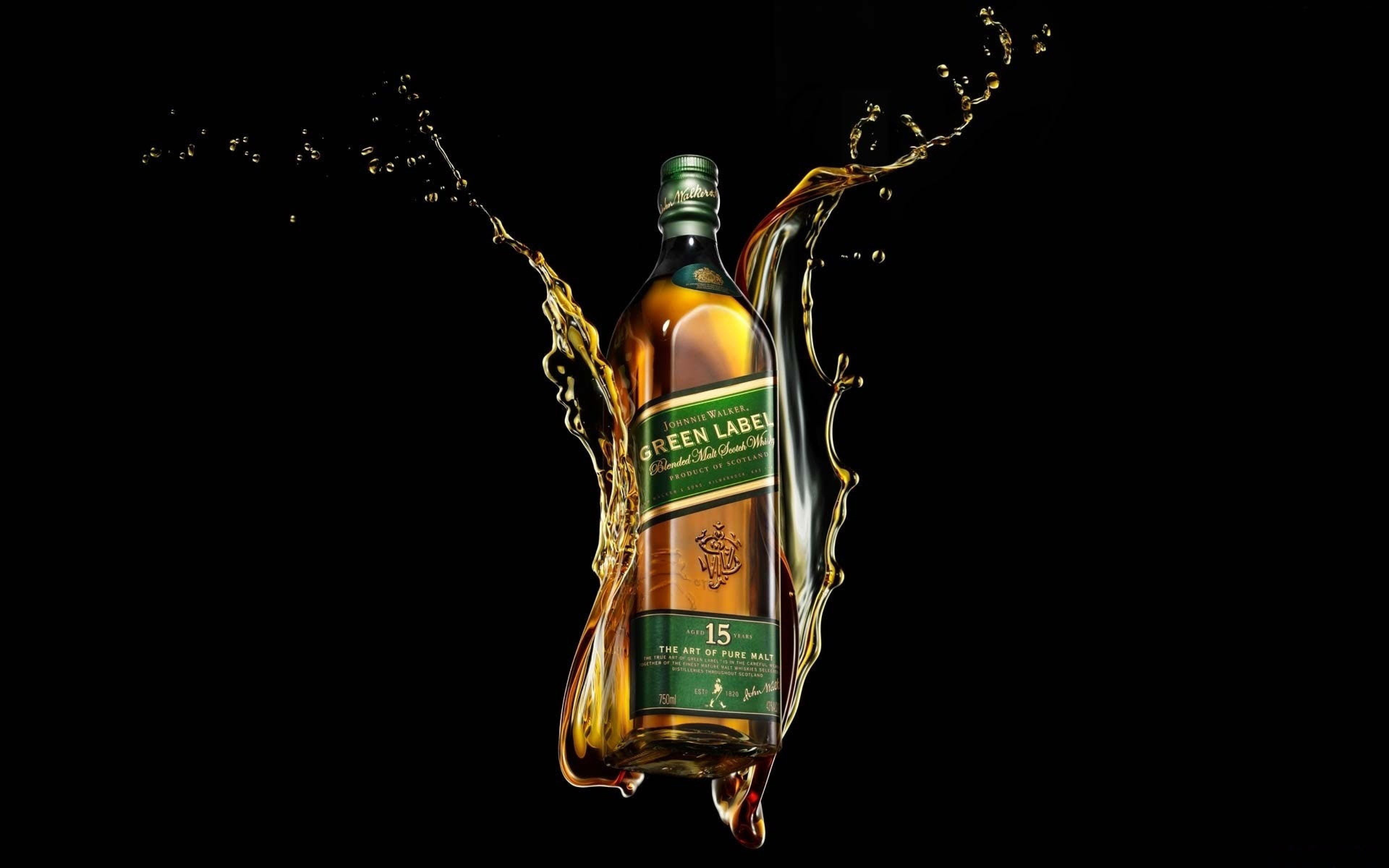 johnnie walker, green label backgrounds, whiskey, Bottle, brand