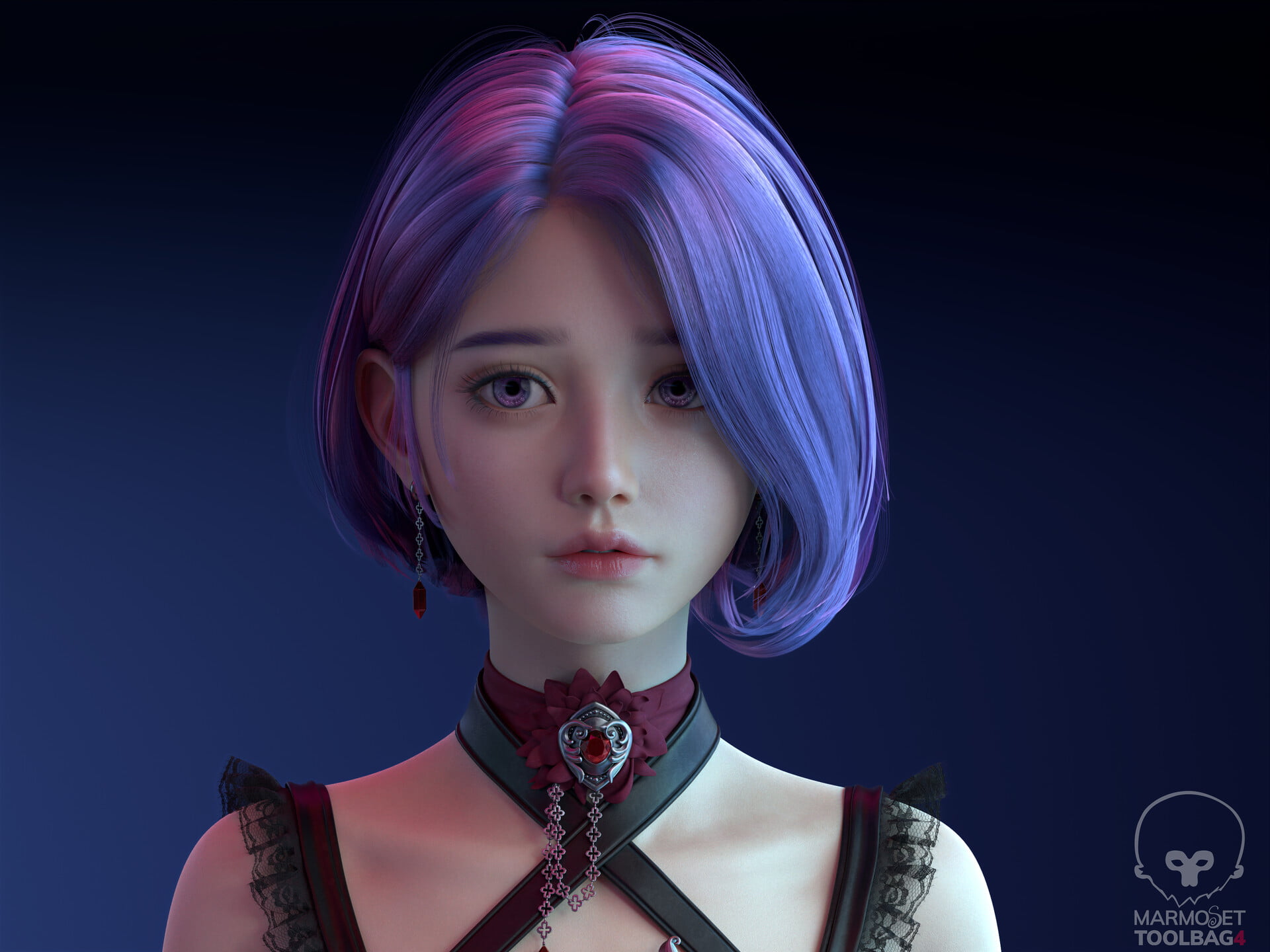 Ma Chui Chui, CGI, women, purple hair, short hair, purple eyes