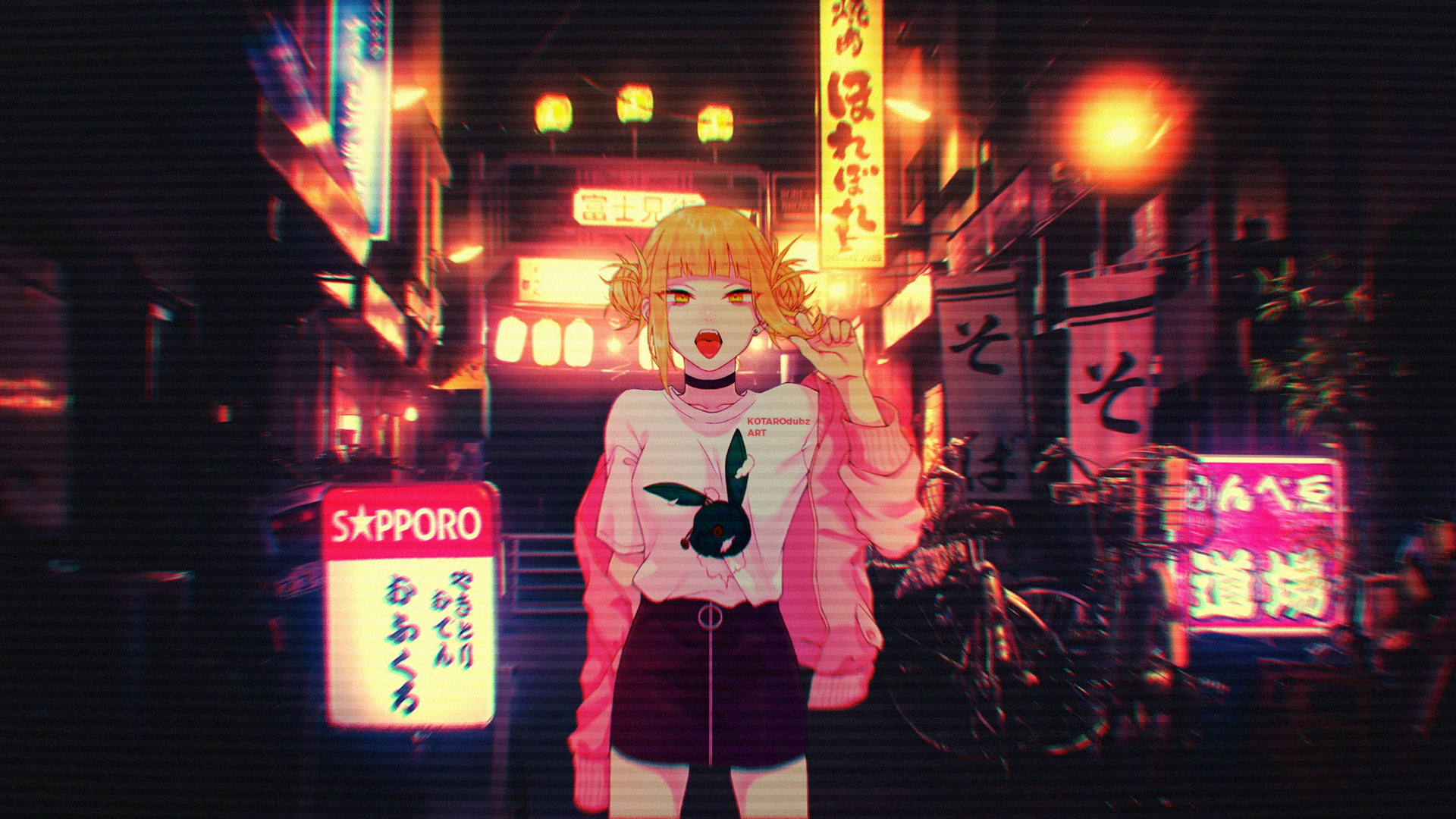 anime, anime girls, simple, simple background, glitch art, VHS