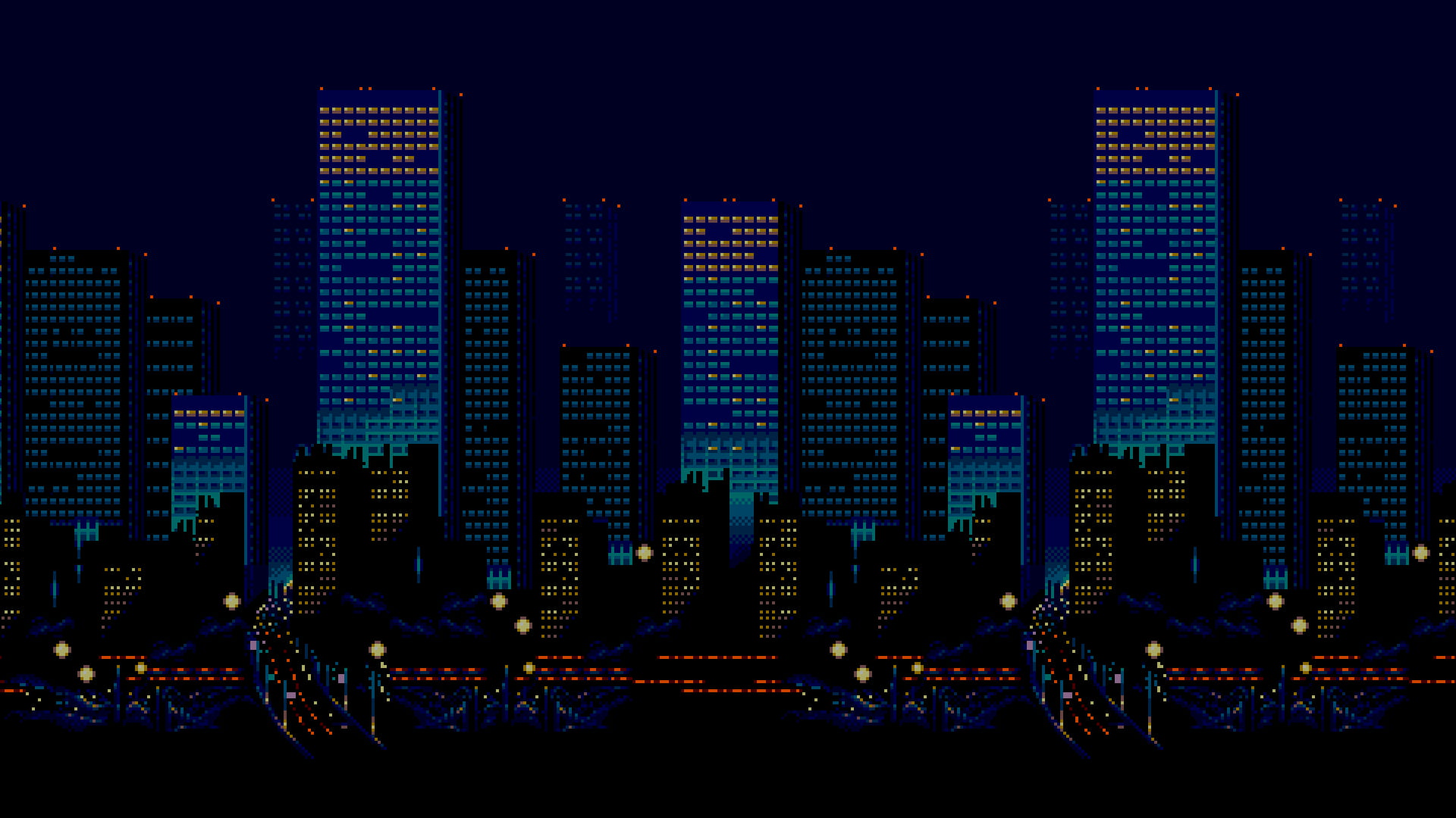 blue high rise buildings, pixel art, 16-bit, Sega, Streets of Rage