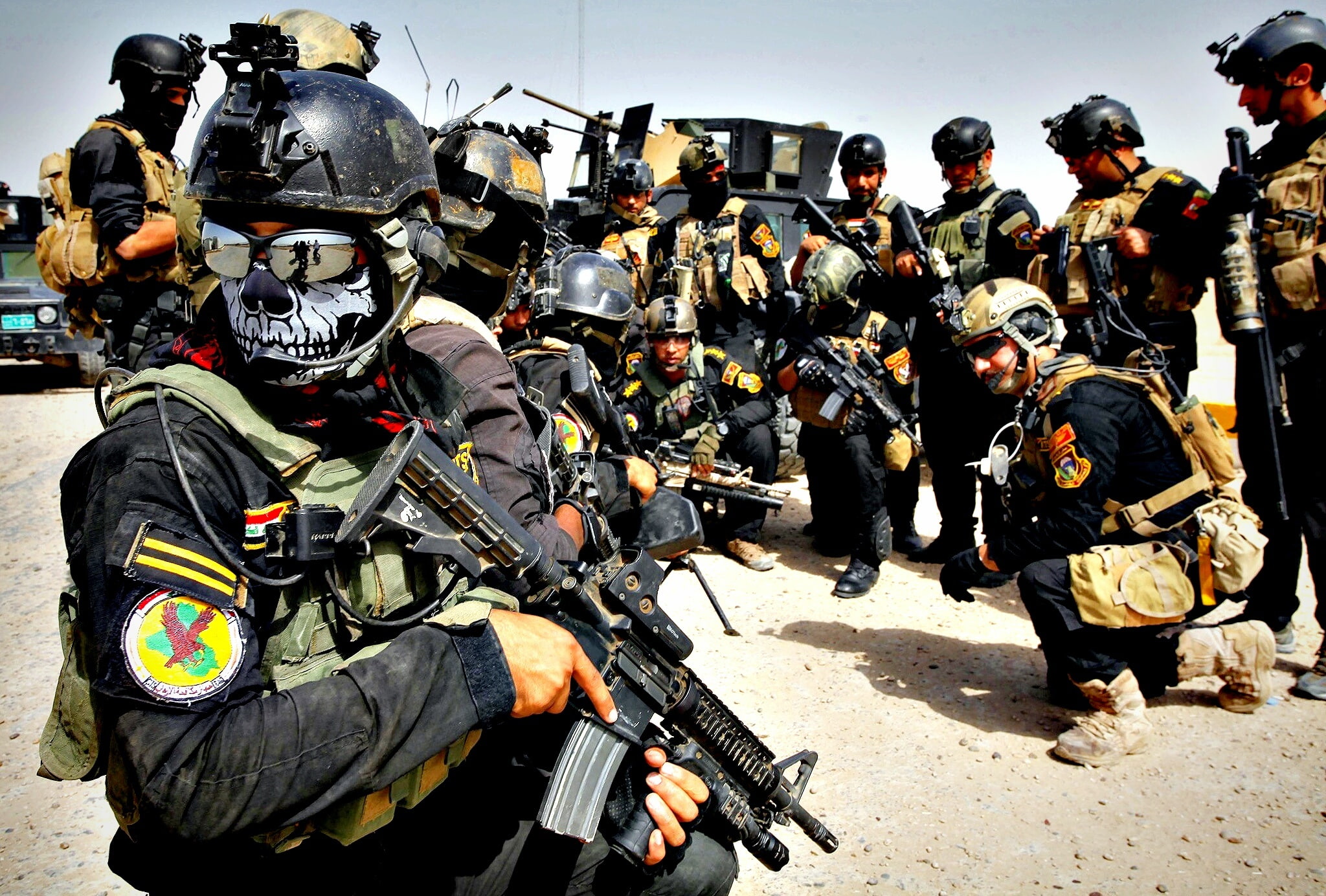 men's black helmet, weapons, army, soldiers, East, Iraq, speznaz
