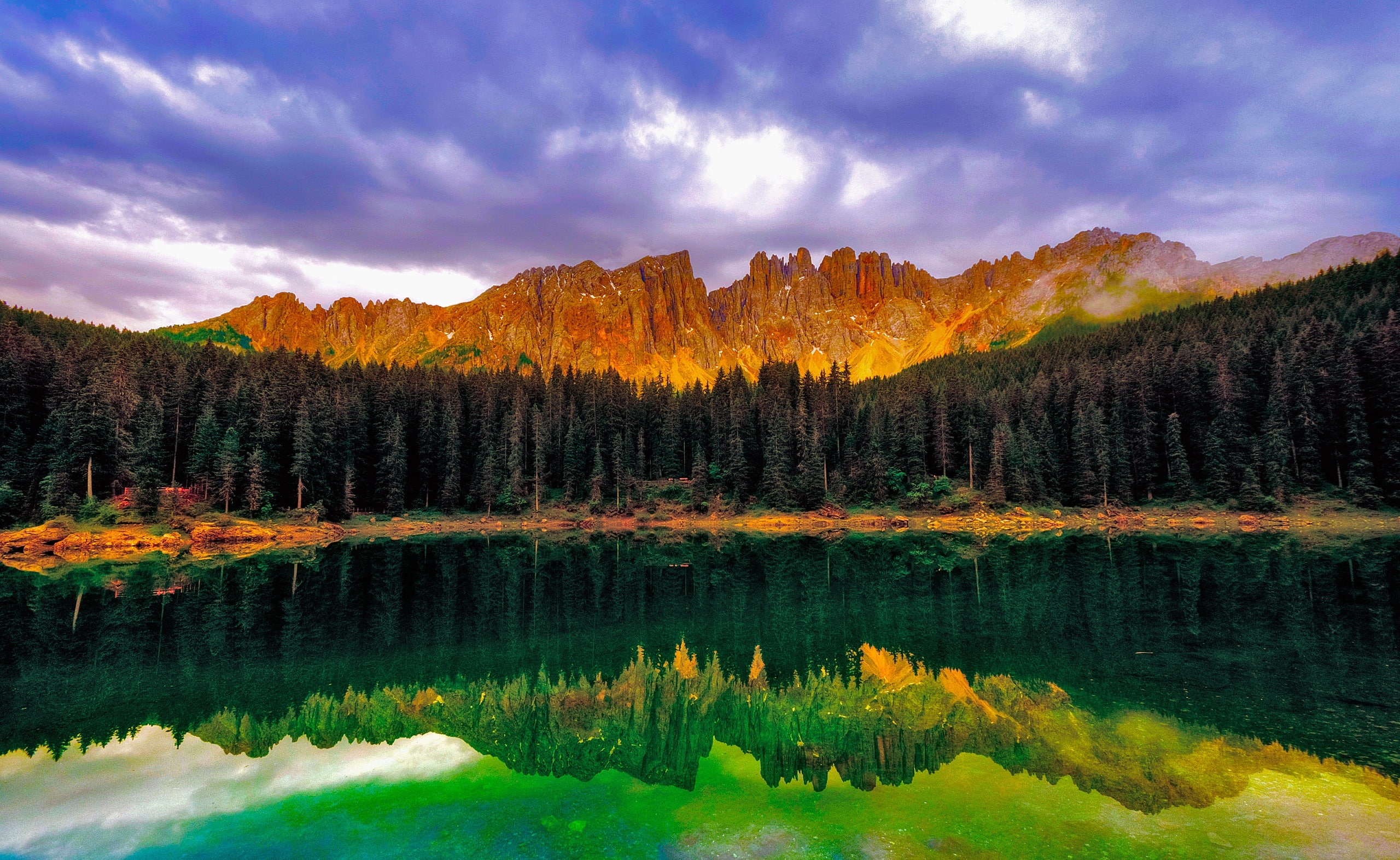 Emerald Lake Dreamscape, tall trees, Nature, Lakes, Green, Mountain