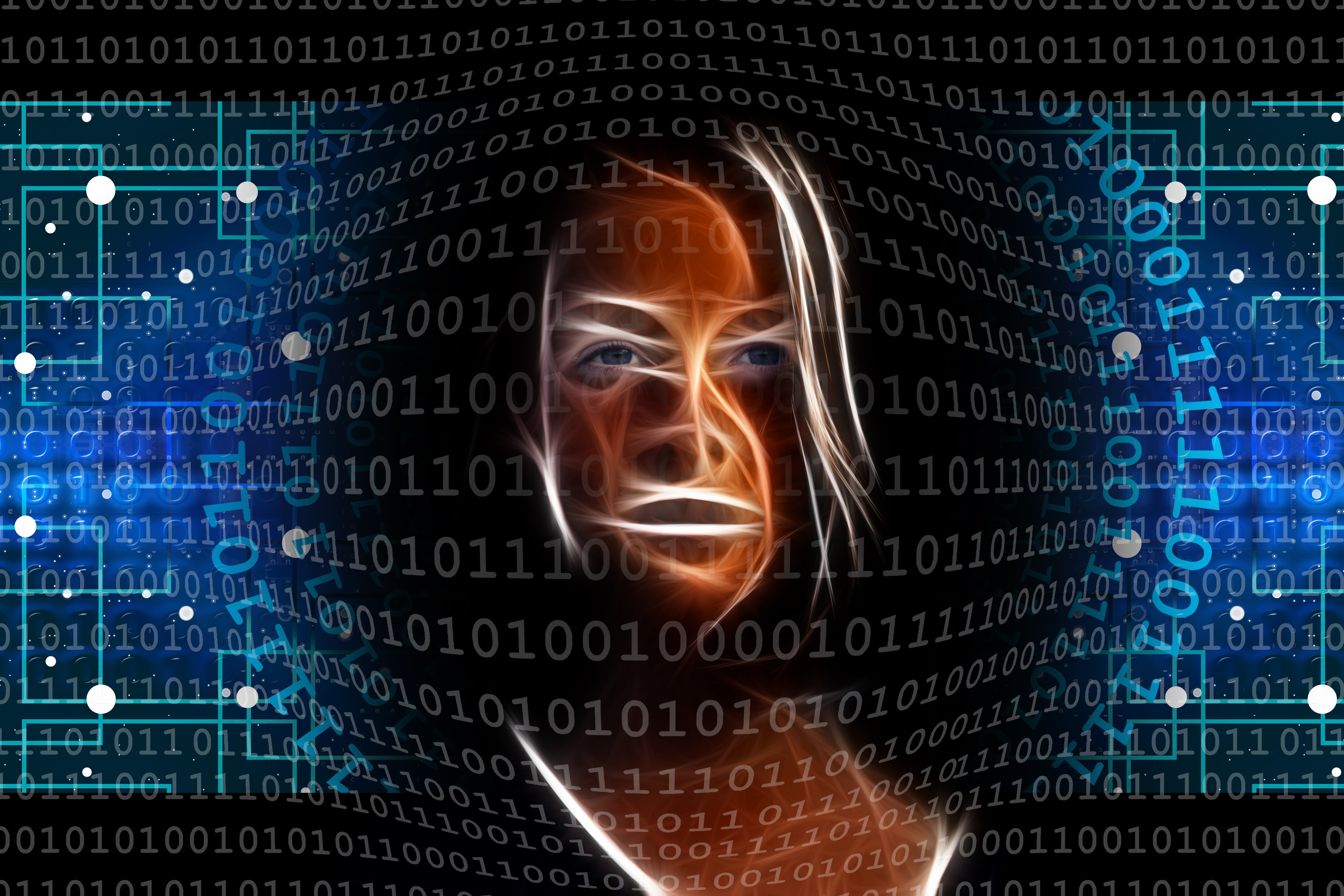 technology, cyborg, binary code, artificial intelligence