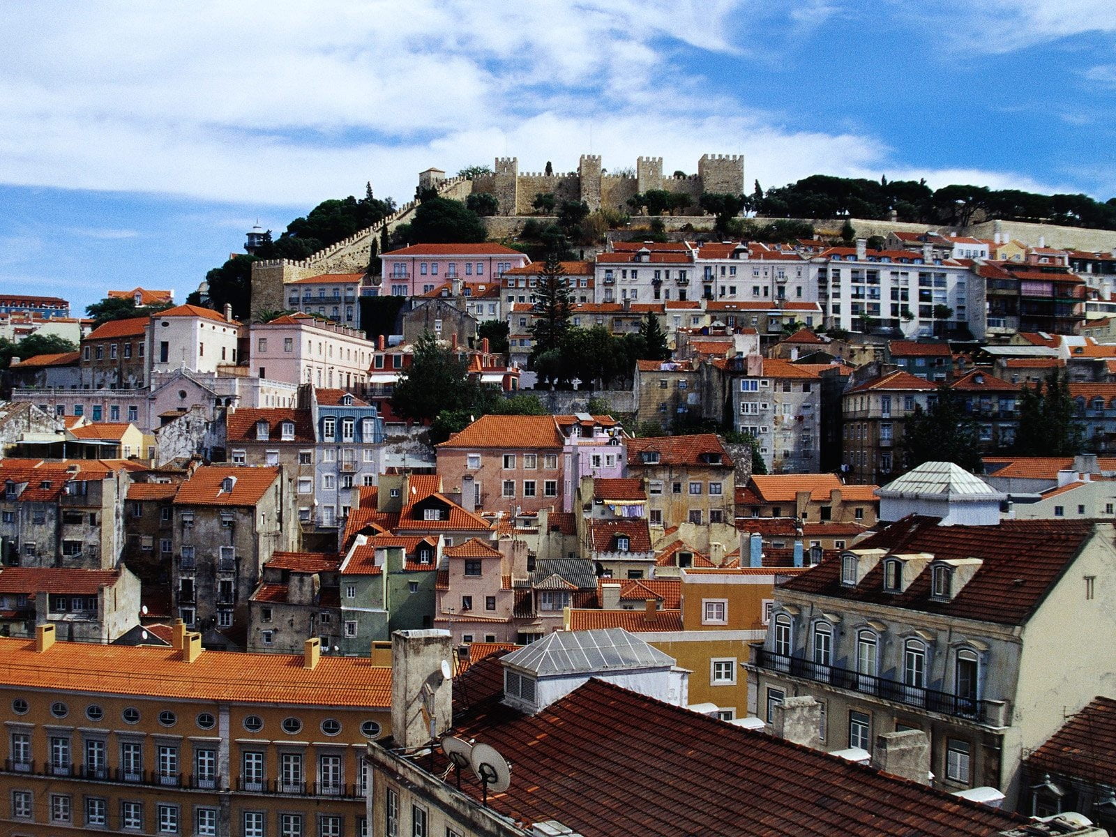 orange houses, lisbon, estremadura, portugal, architecture, cityscape