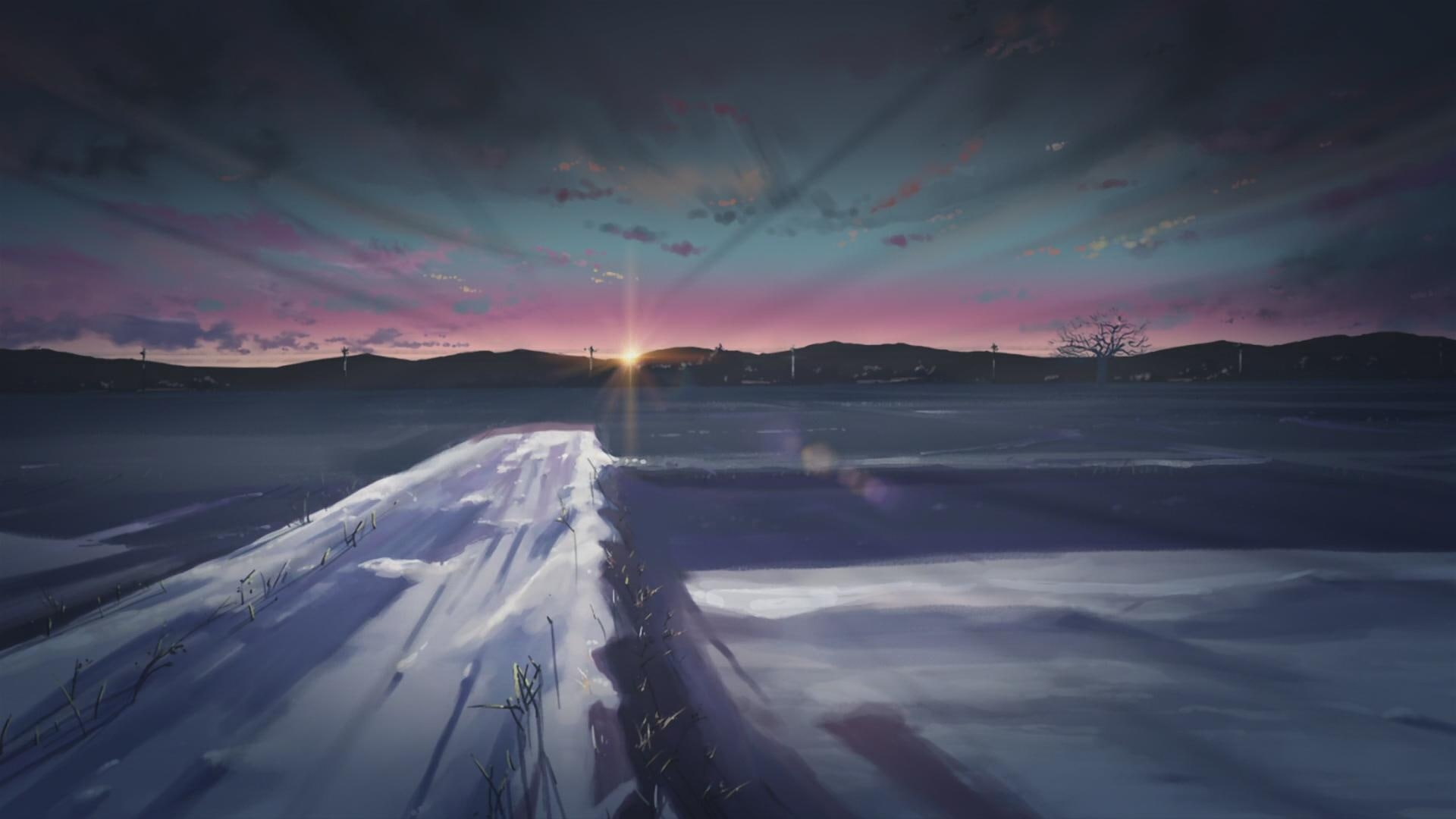 japan winter snow skyline fields makoto shinkai 5 centimeters per second anime 1920x1080 wallpape Nature Fields HD Art
