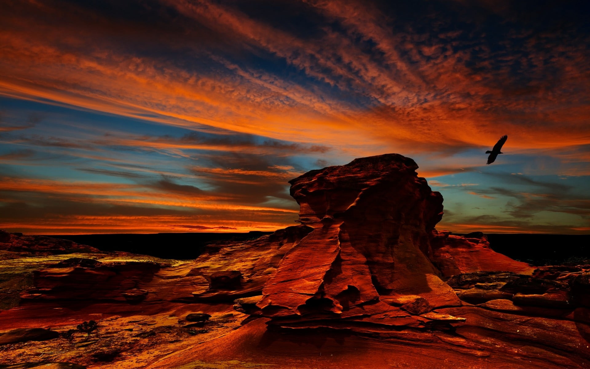 rock formation, desert, Atacama Desert, sunset, erosion, birds