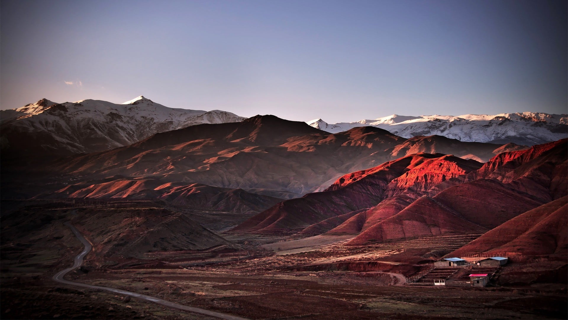 red mountains, sky, nature, distance, himalayas, landscape, scenics