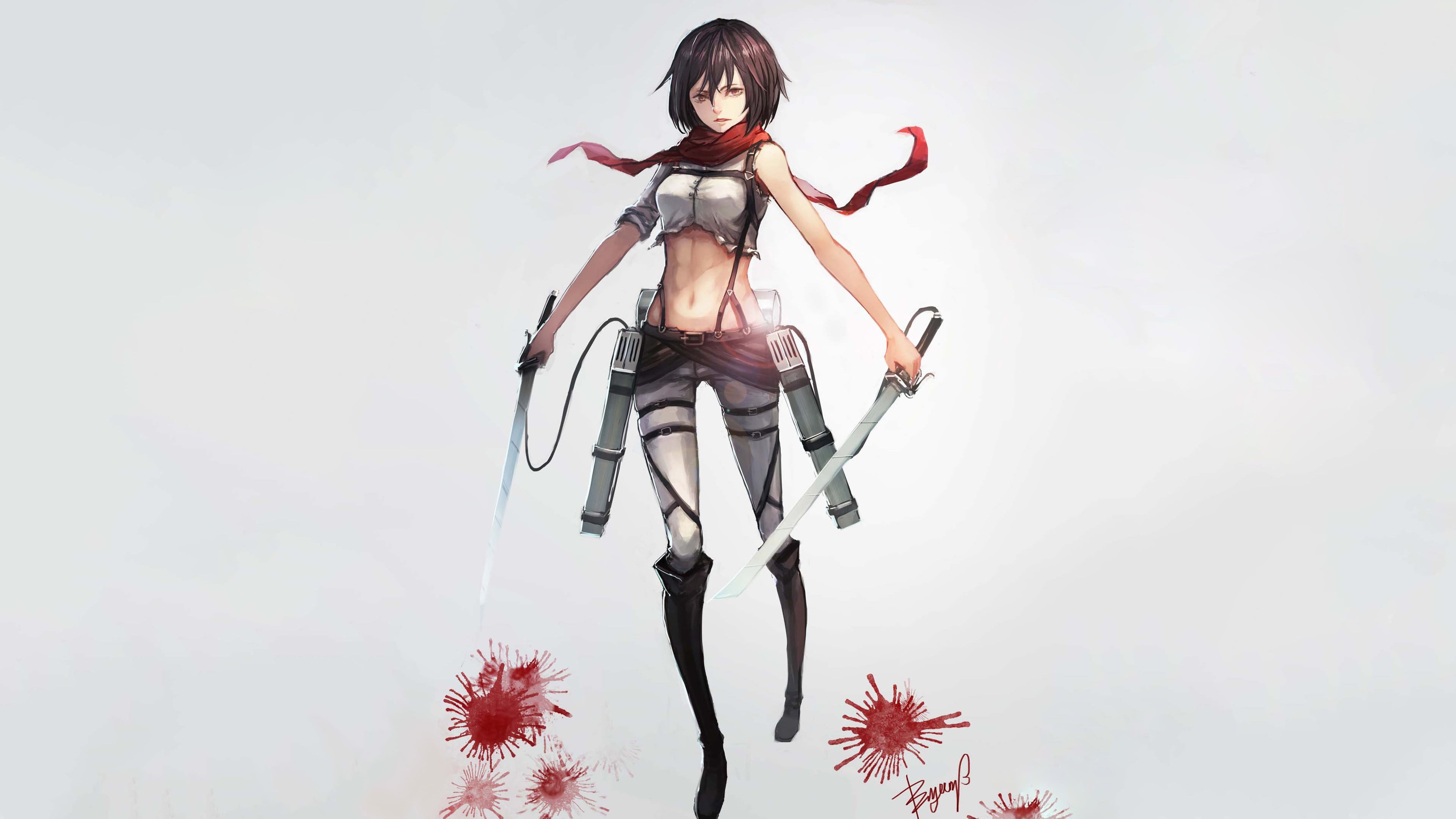 Attack on Titans Mikasa, Mikasa Ackerman, anime girls, weapon