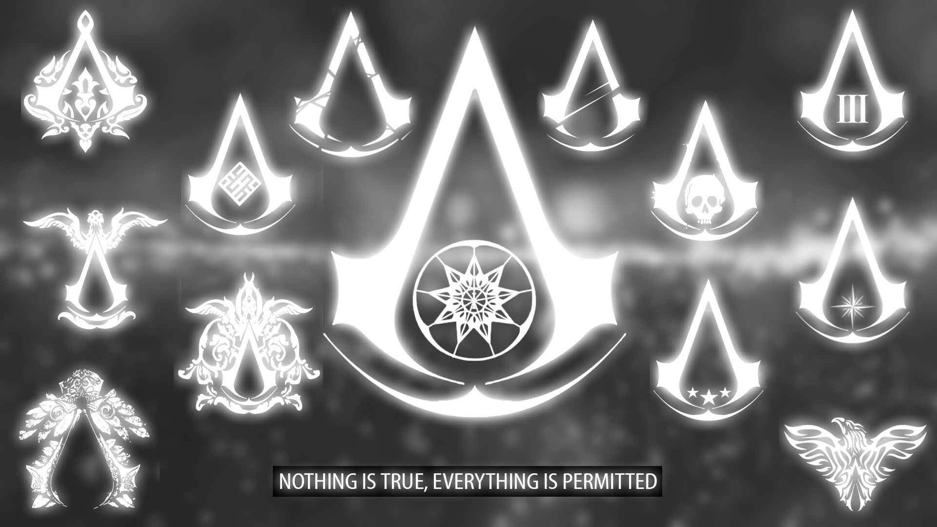 Assassin's Creed logo, photo of Assassin's Creed logo with nothing is true, everything is permitted